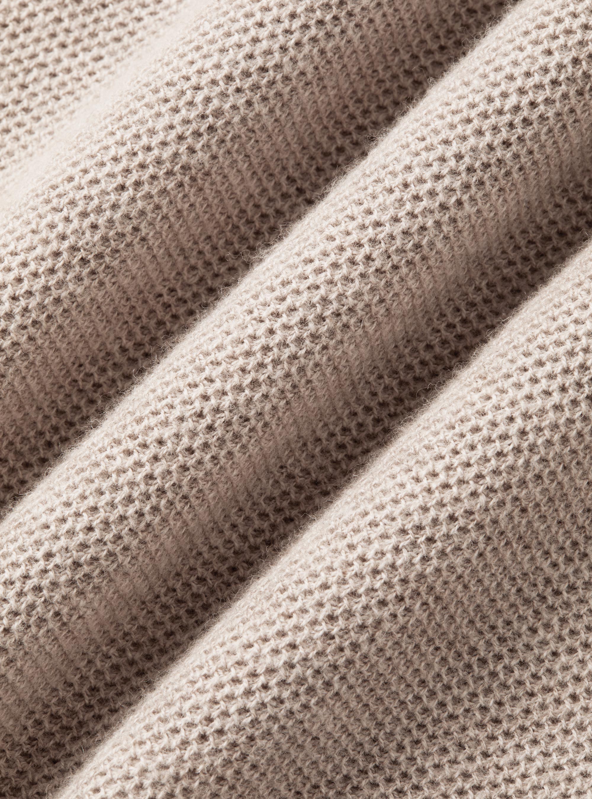 Cotton cashmere honeycomb mock neck sweater, ECRU