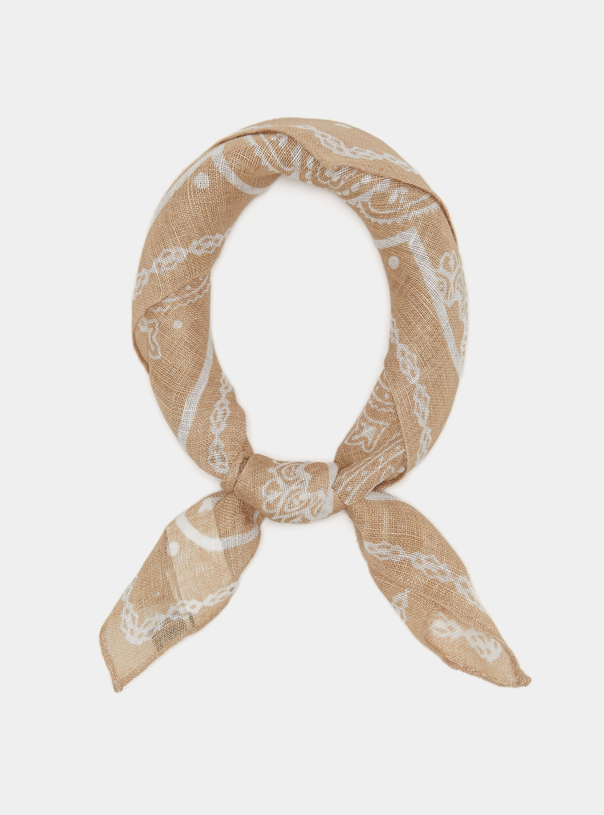 Foulard paisley in lino stampato, ECRU