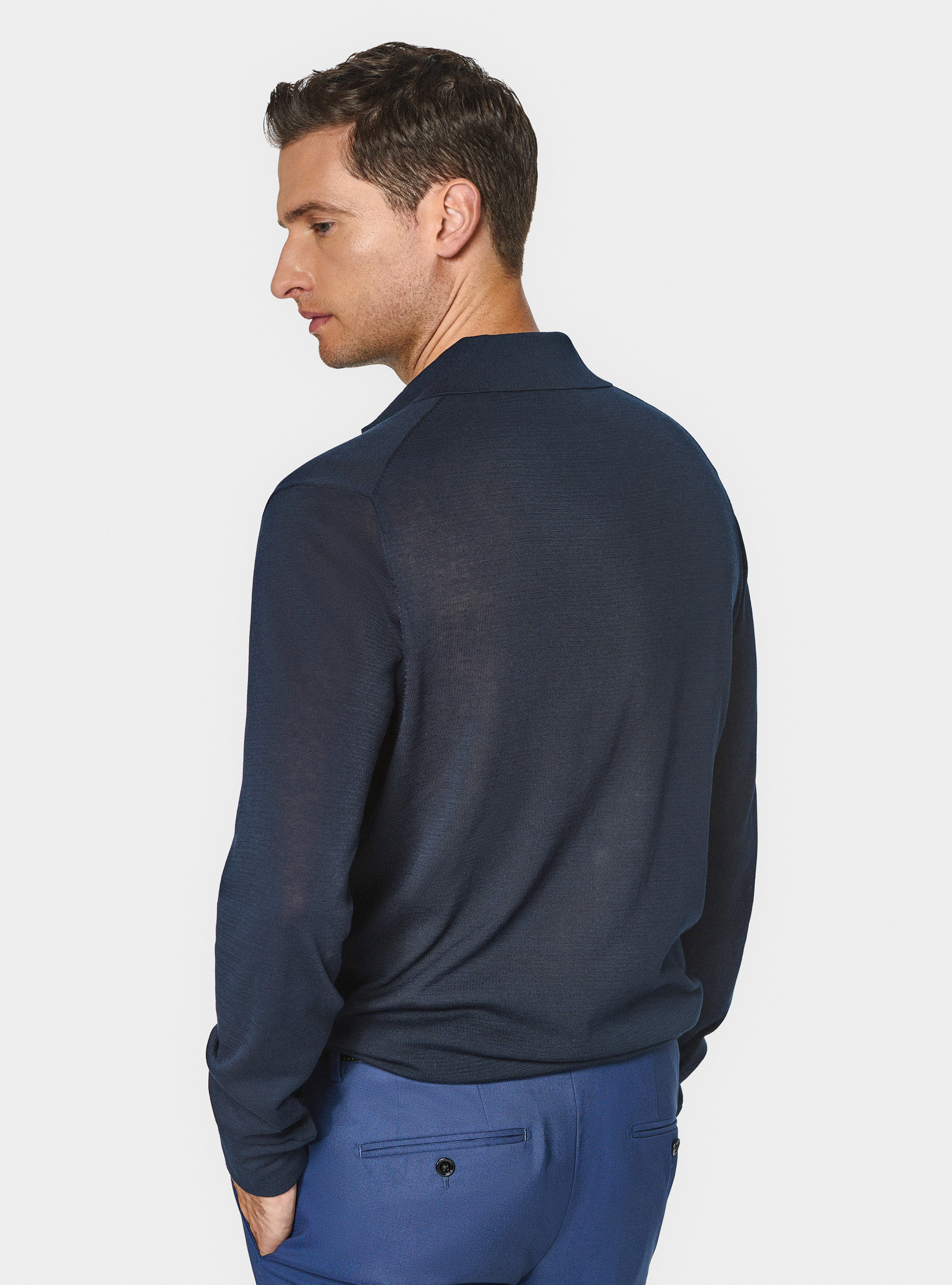 Polo en tricot de coton et de soie, BLEU MARINE