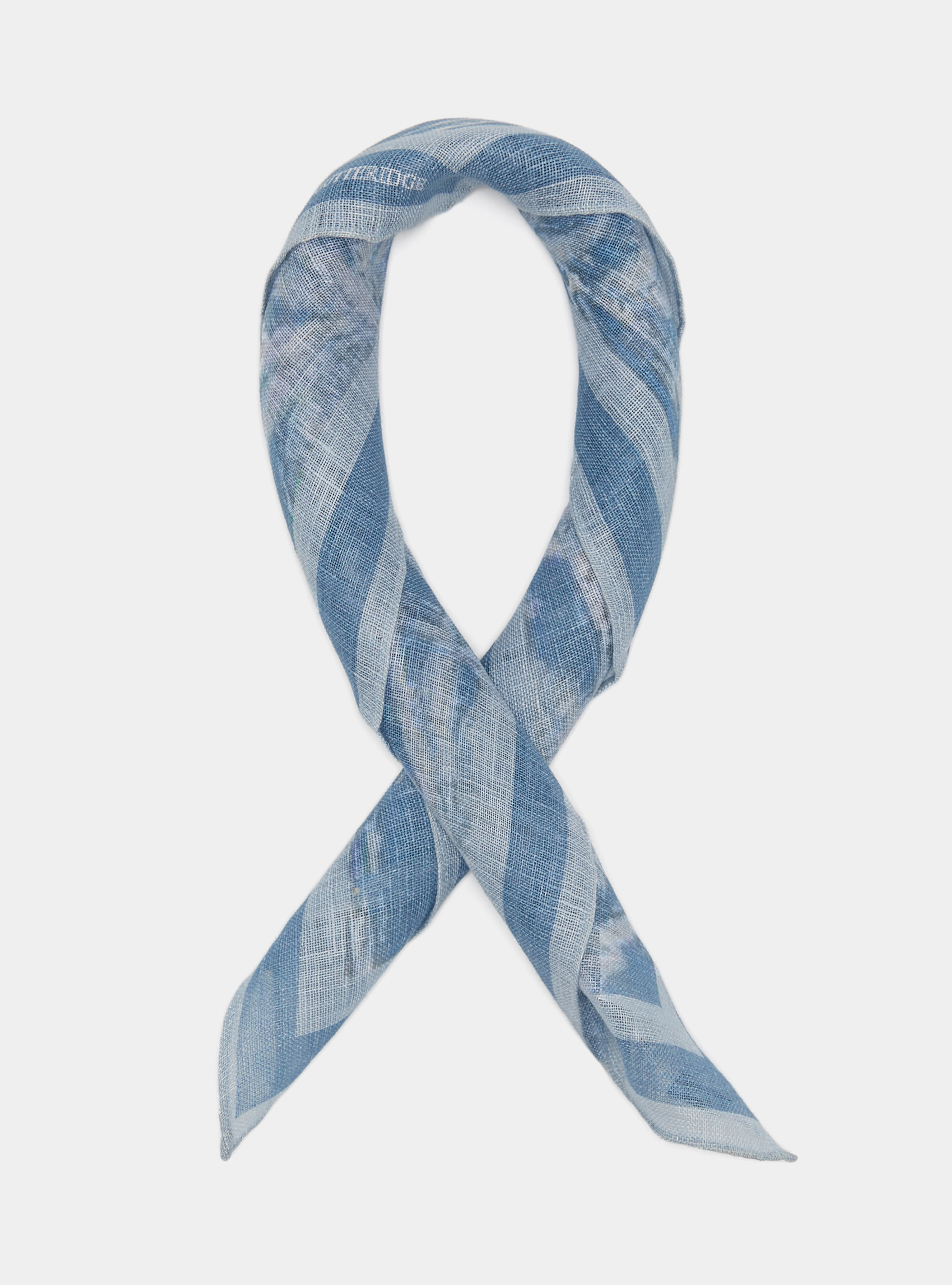 Foulard de palma de lino estampado, CELESTE
