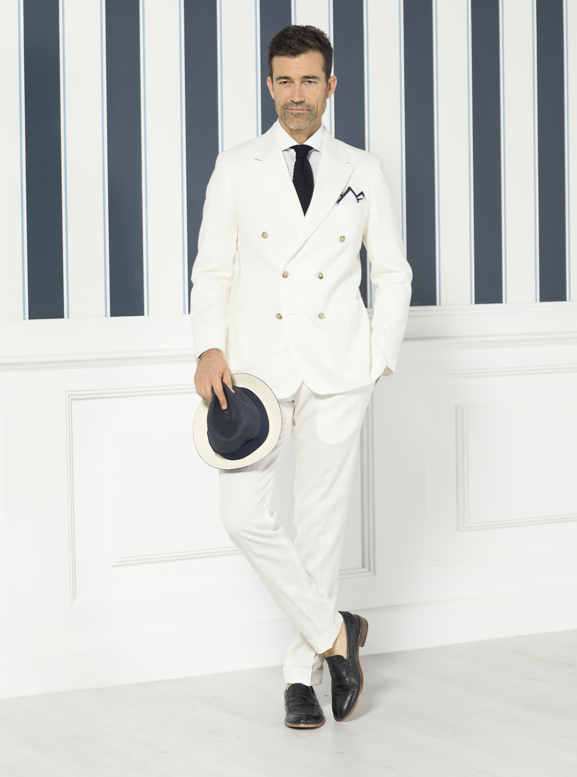 Linen and cotton semi-french collar shirt, WHITE