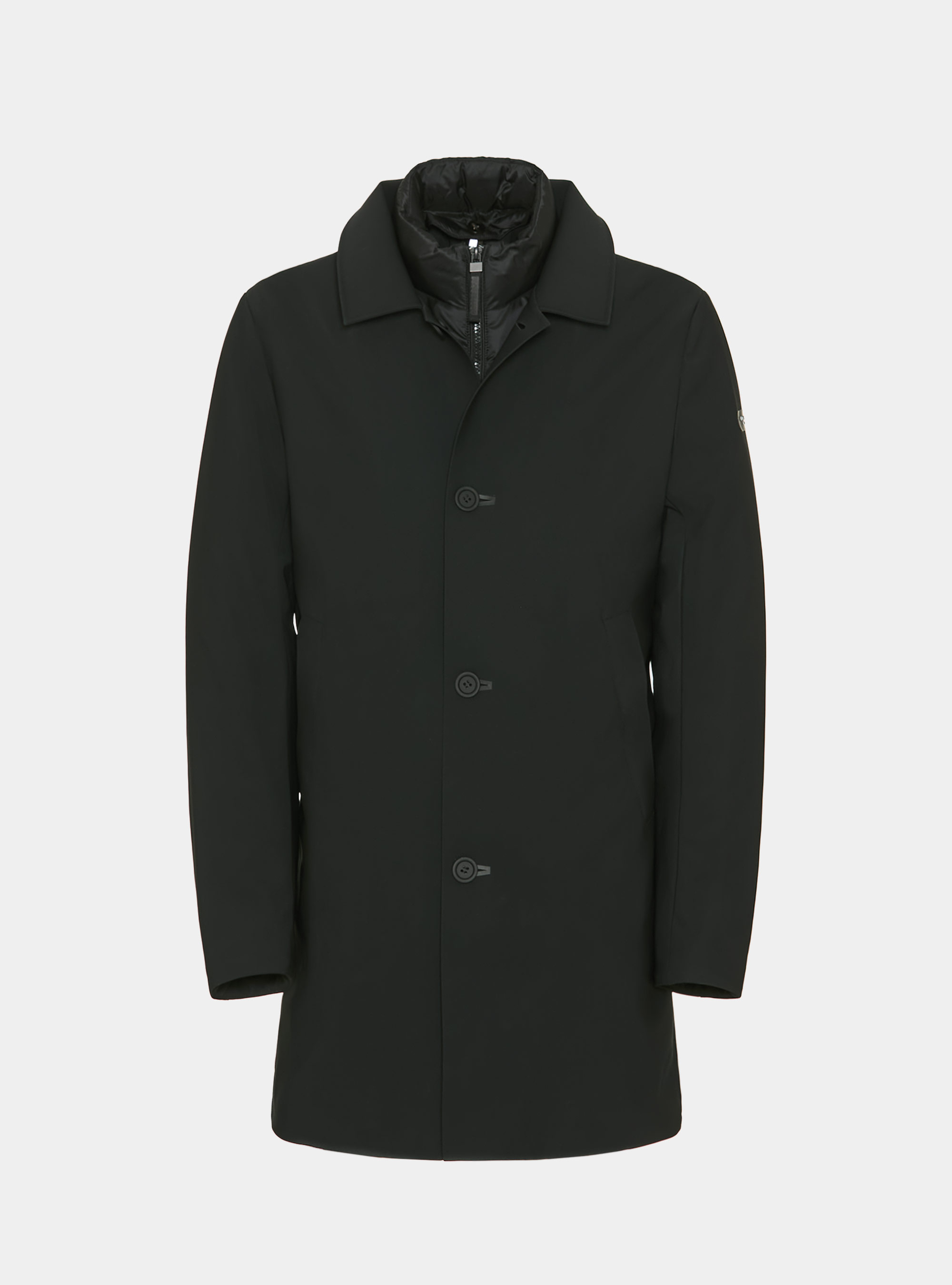 Giubbino lungo imbottito con pettorina removibile, NERO