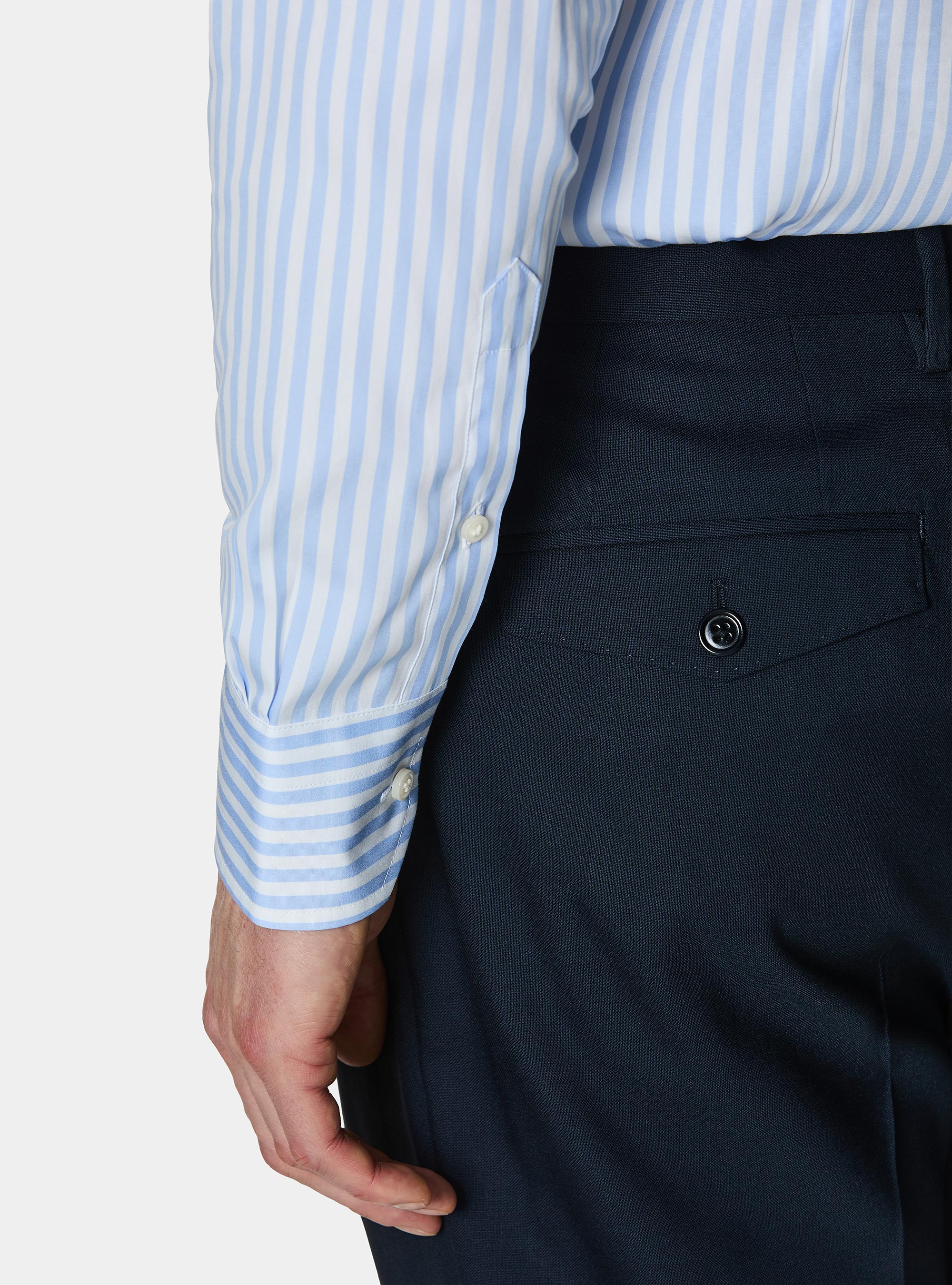 Chemise en popeline de coton &agrave; larges rayures, BLEU CIEL