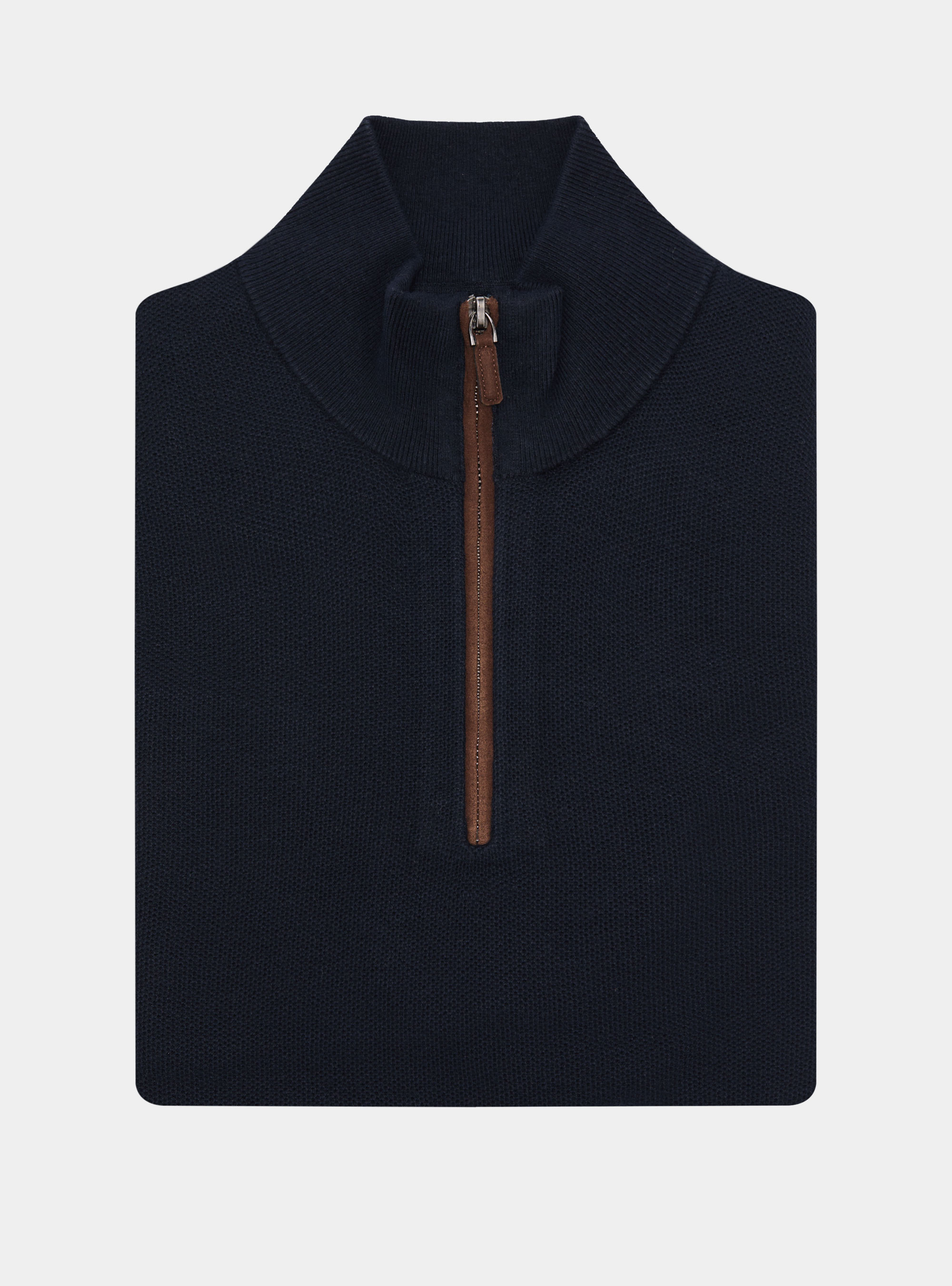 Maglia mock neck nido d'ape in cotone cashmere, BLU NAVY