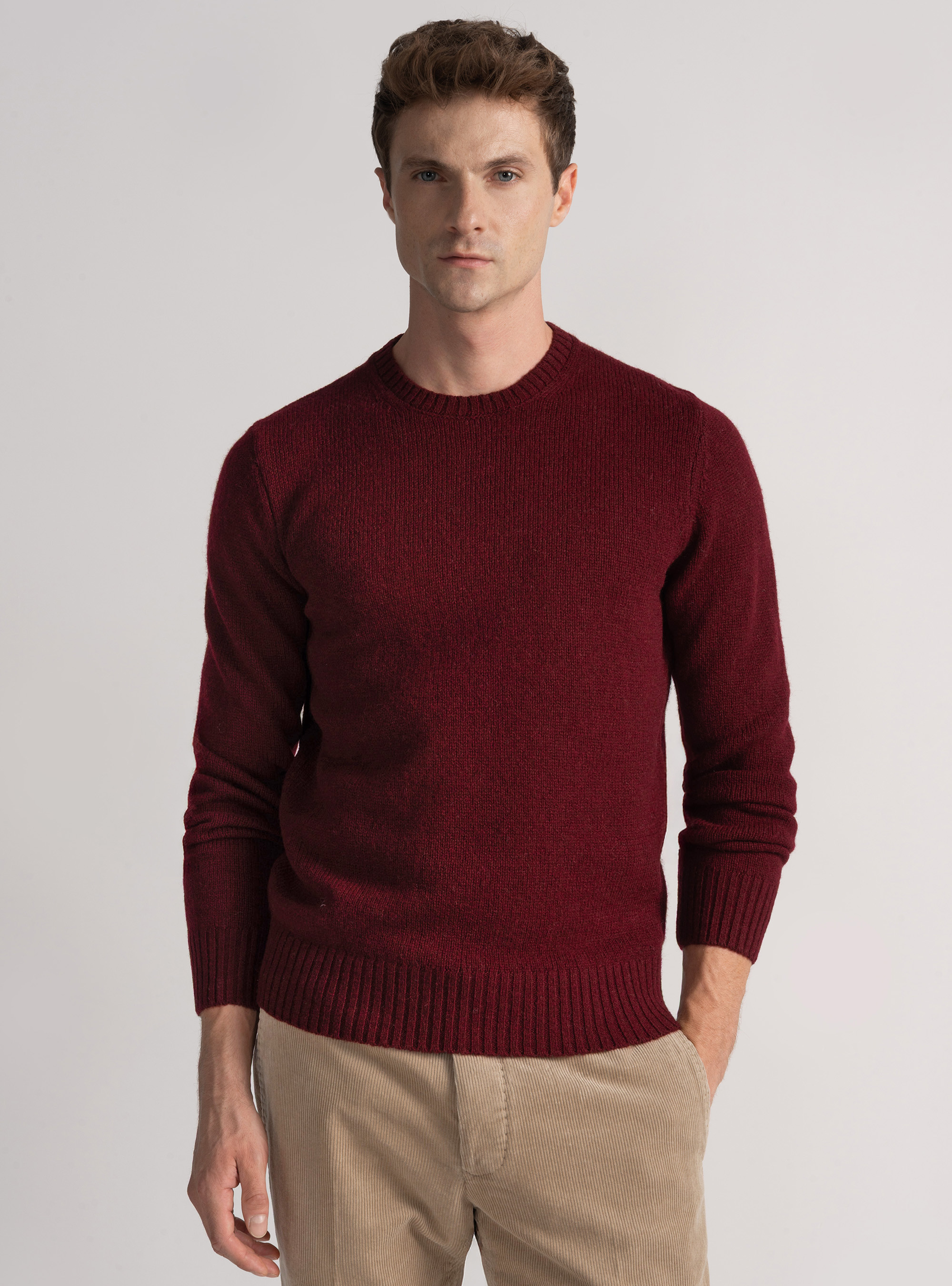 Shetland wool crew-neck sweater, BORDEAUX