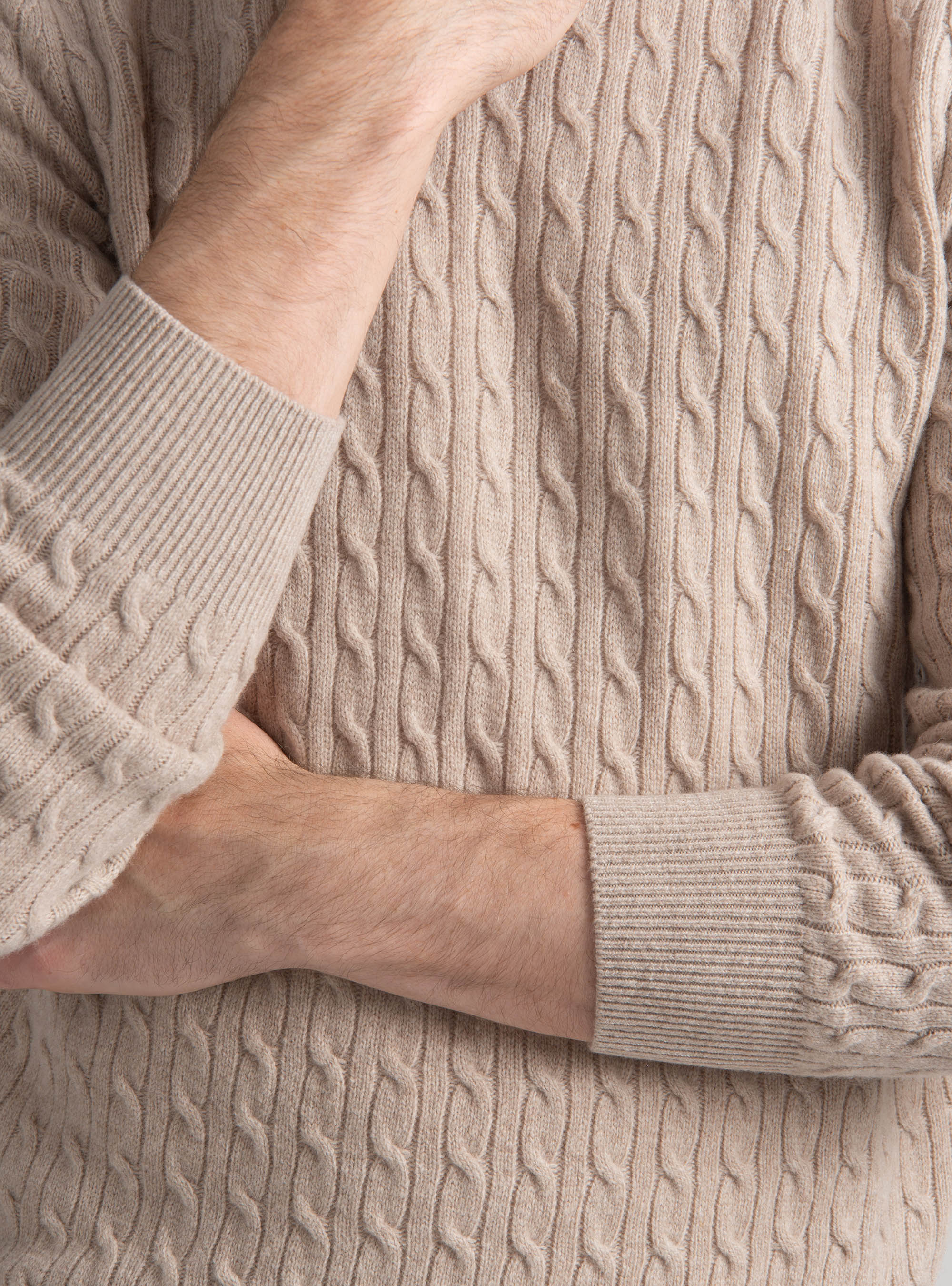 Cashmere wool crew-neck sweater with braid, ECRU