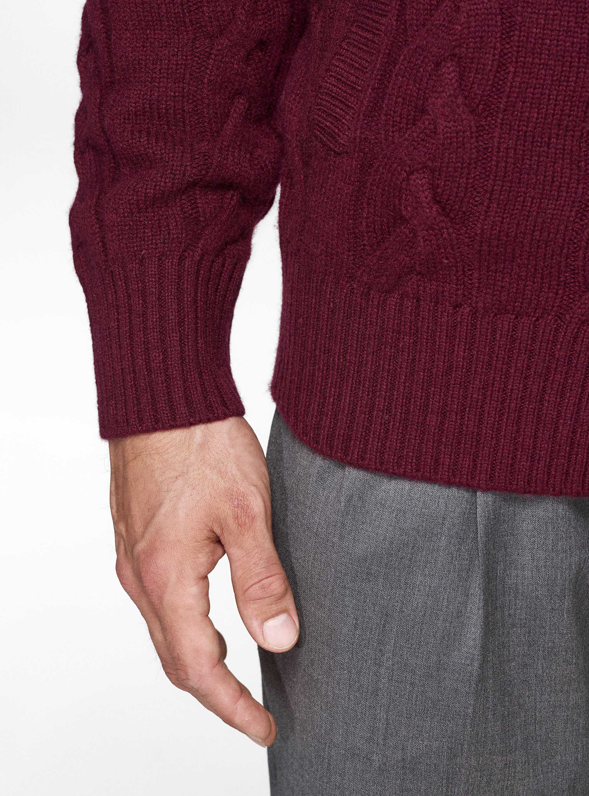 Cardigan in maglia a treccia in lana e cashmere, BORDEAUX