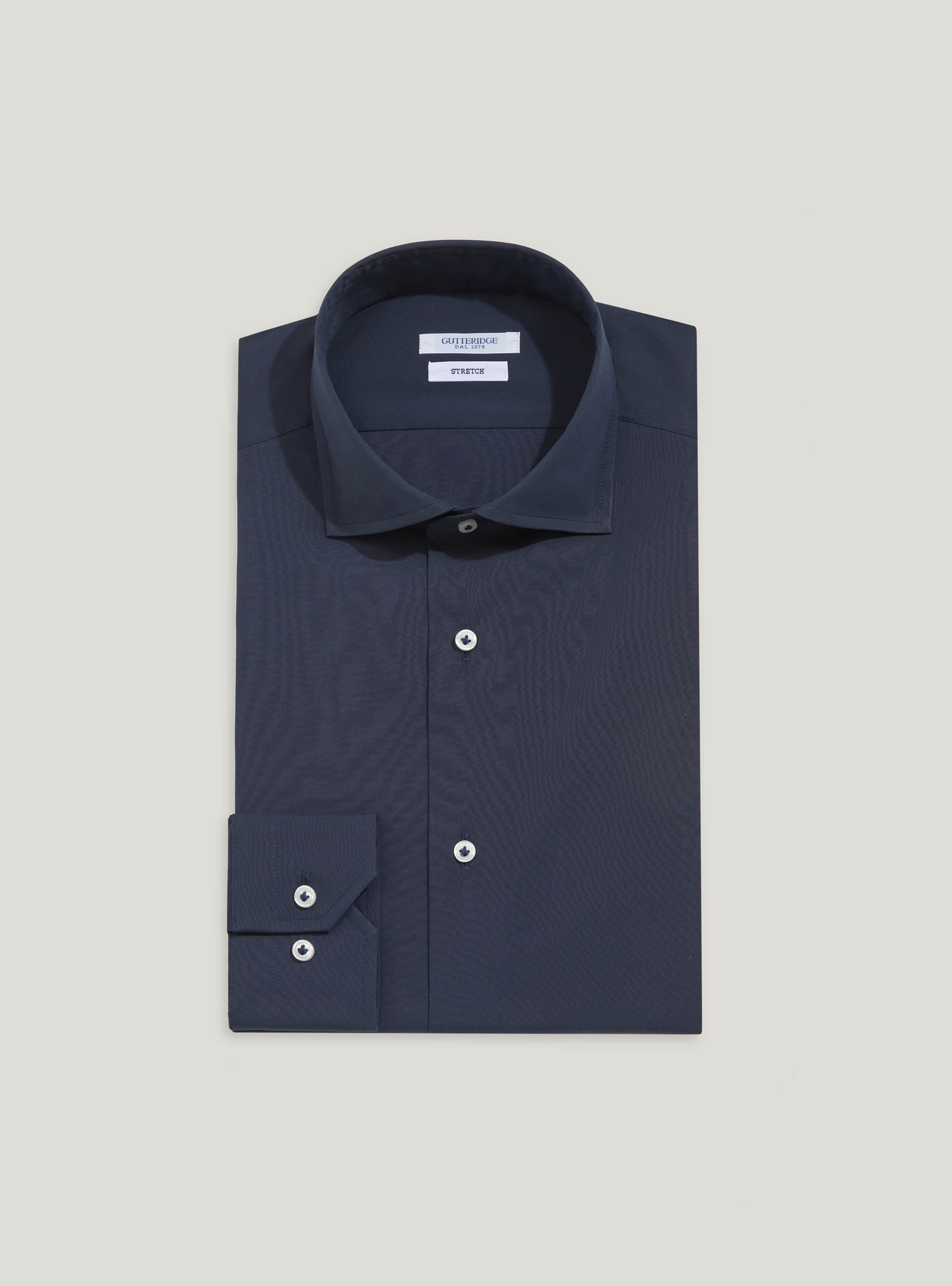 Camicia super slim in popeline stretch, BLU NAVY
