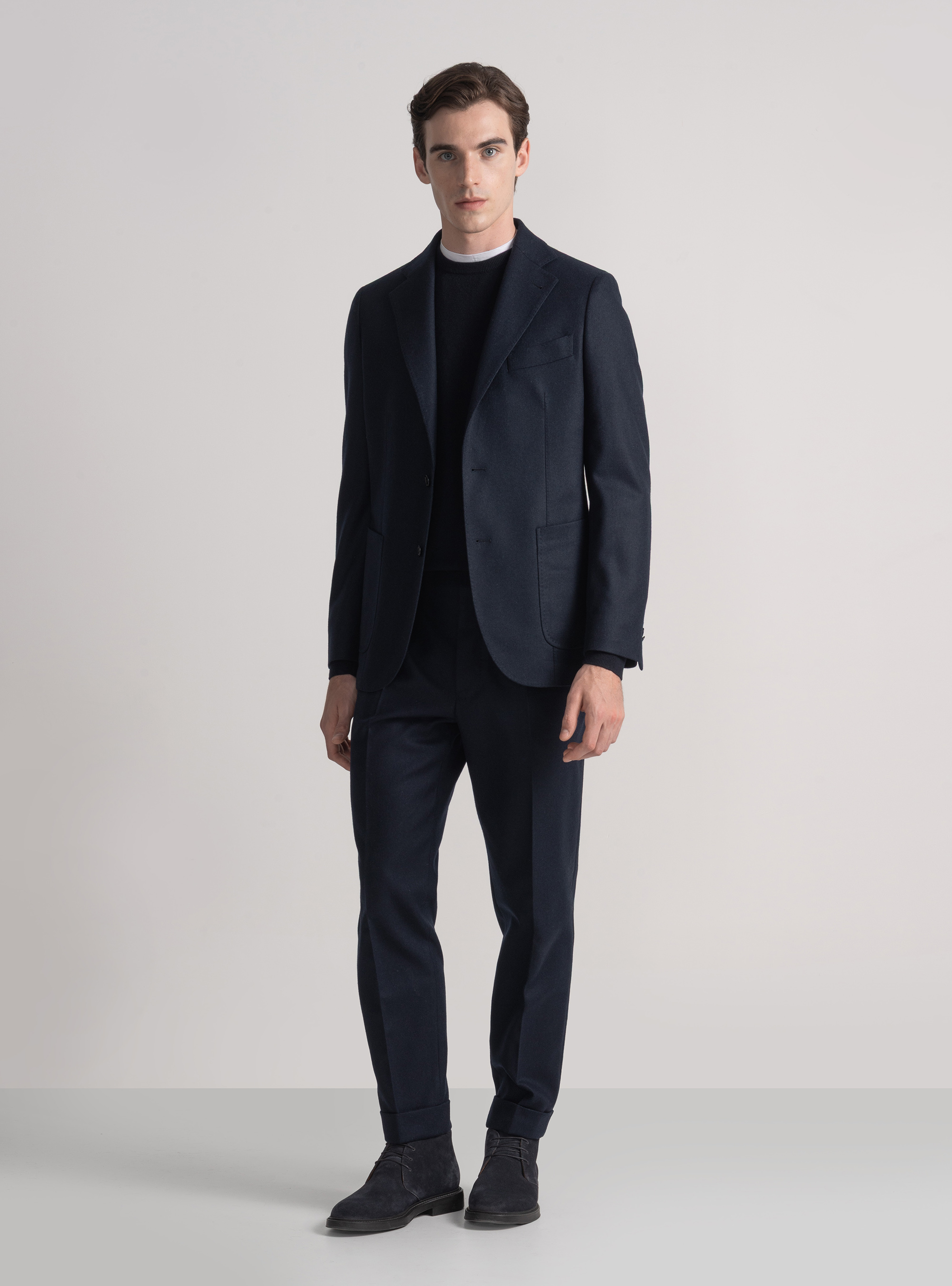 Americana de franela en mezcla de lana, AZUL MARINO