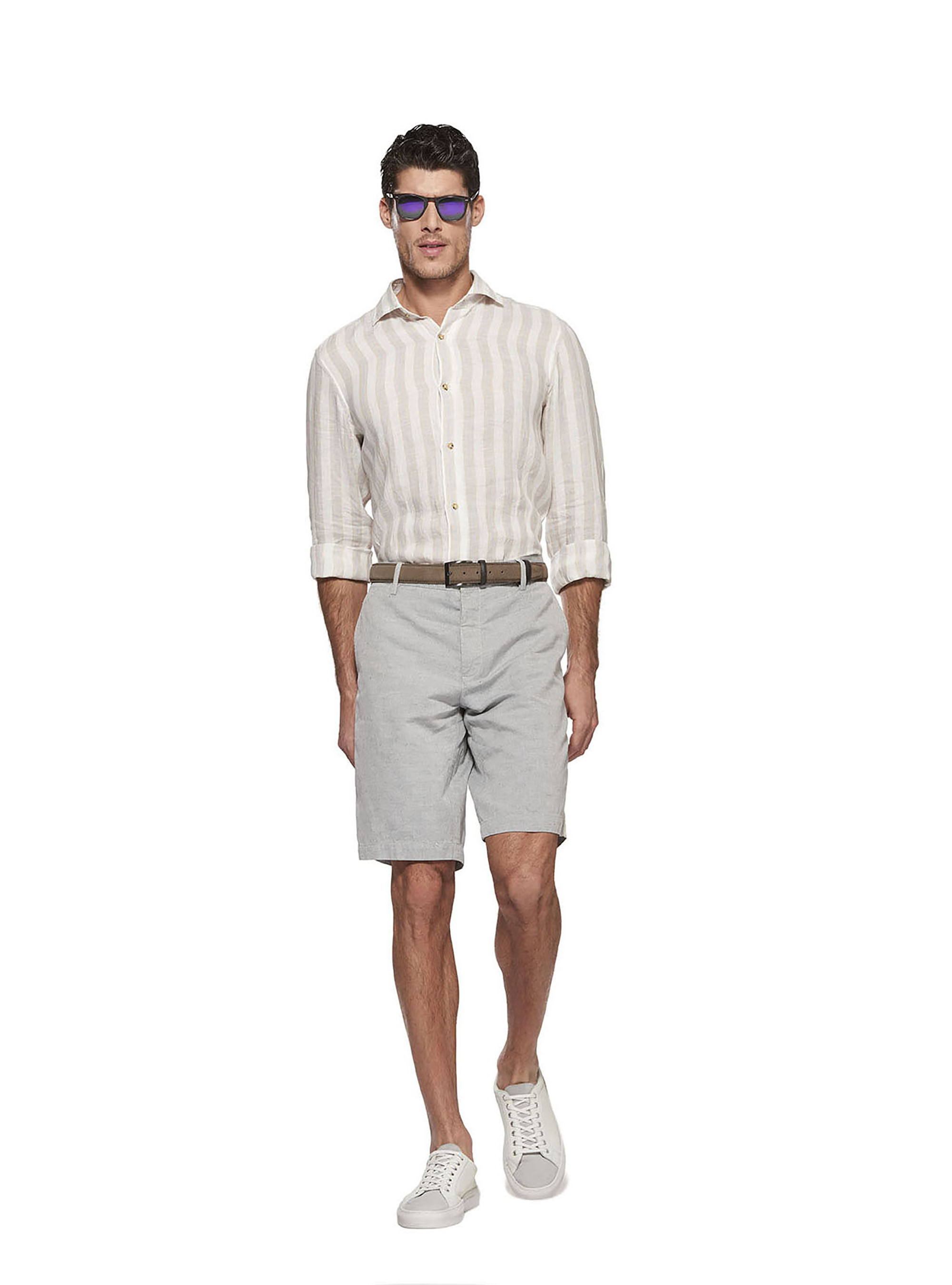 Bermuda in cotone lino fiammato con banda