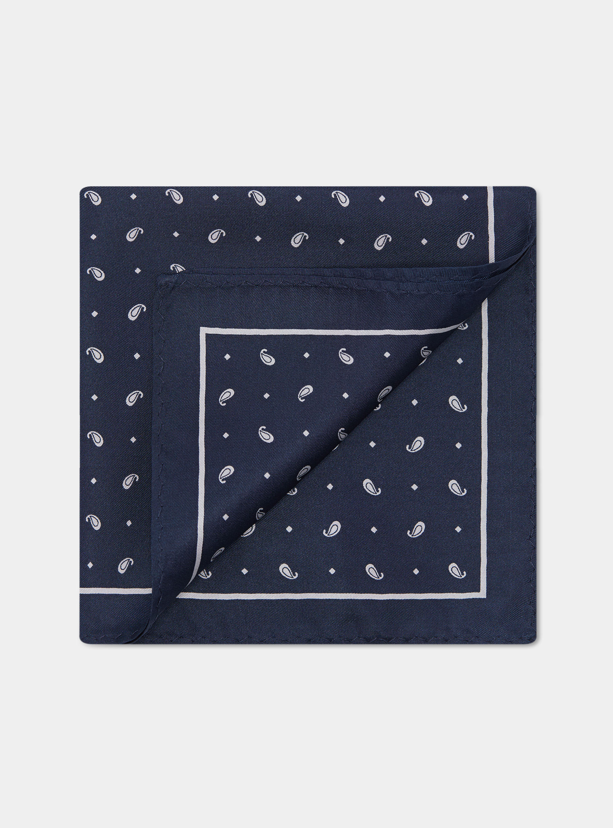Pañuelo de seda estampado paisley, B053 NAVY/BIANCO