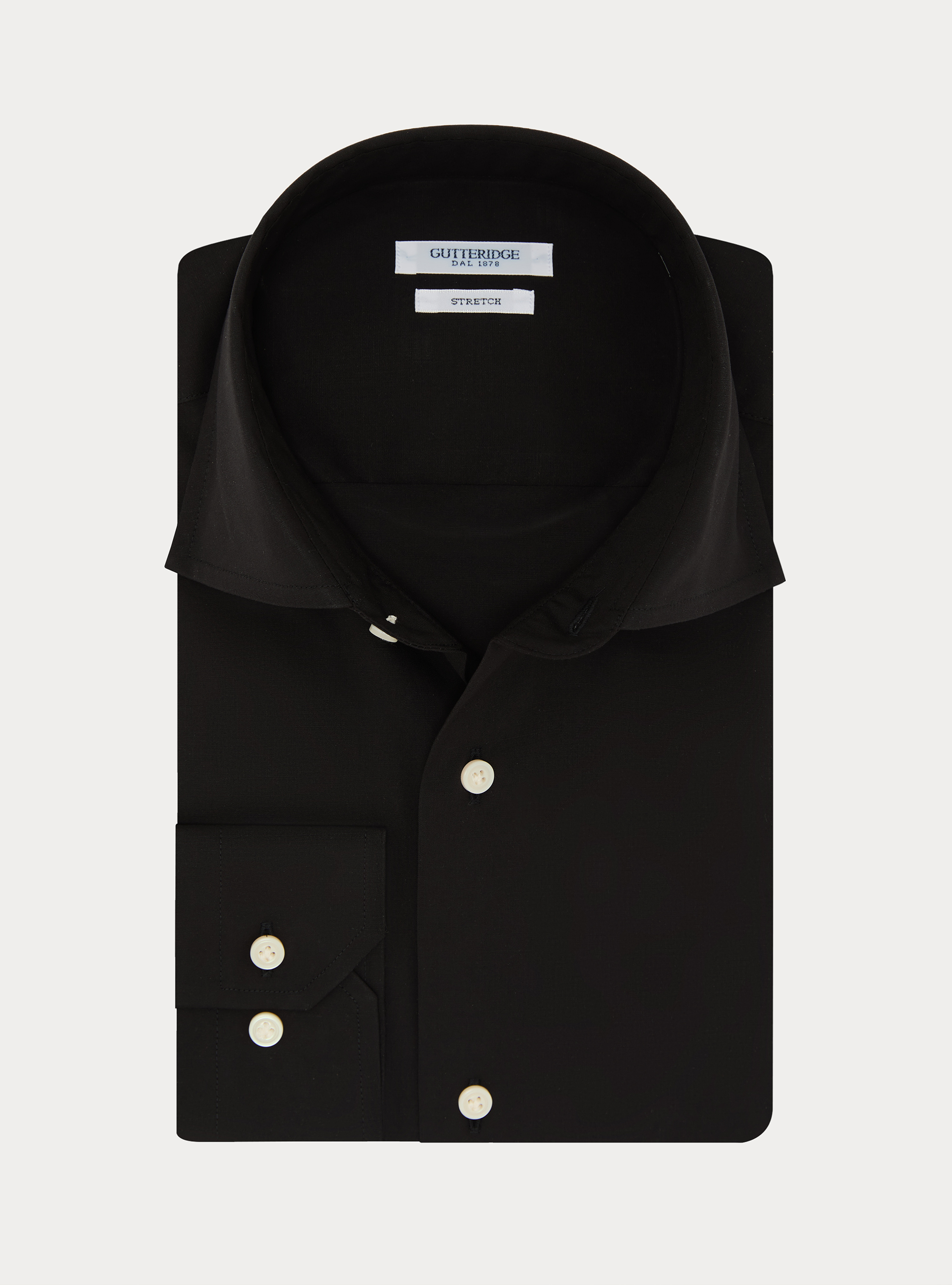 Camicia in cotone popeline stretch, NERO
