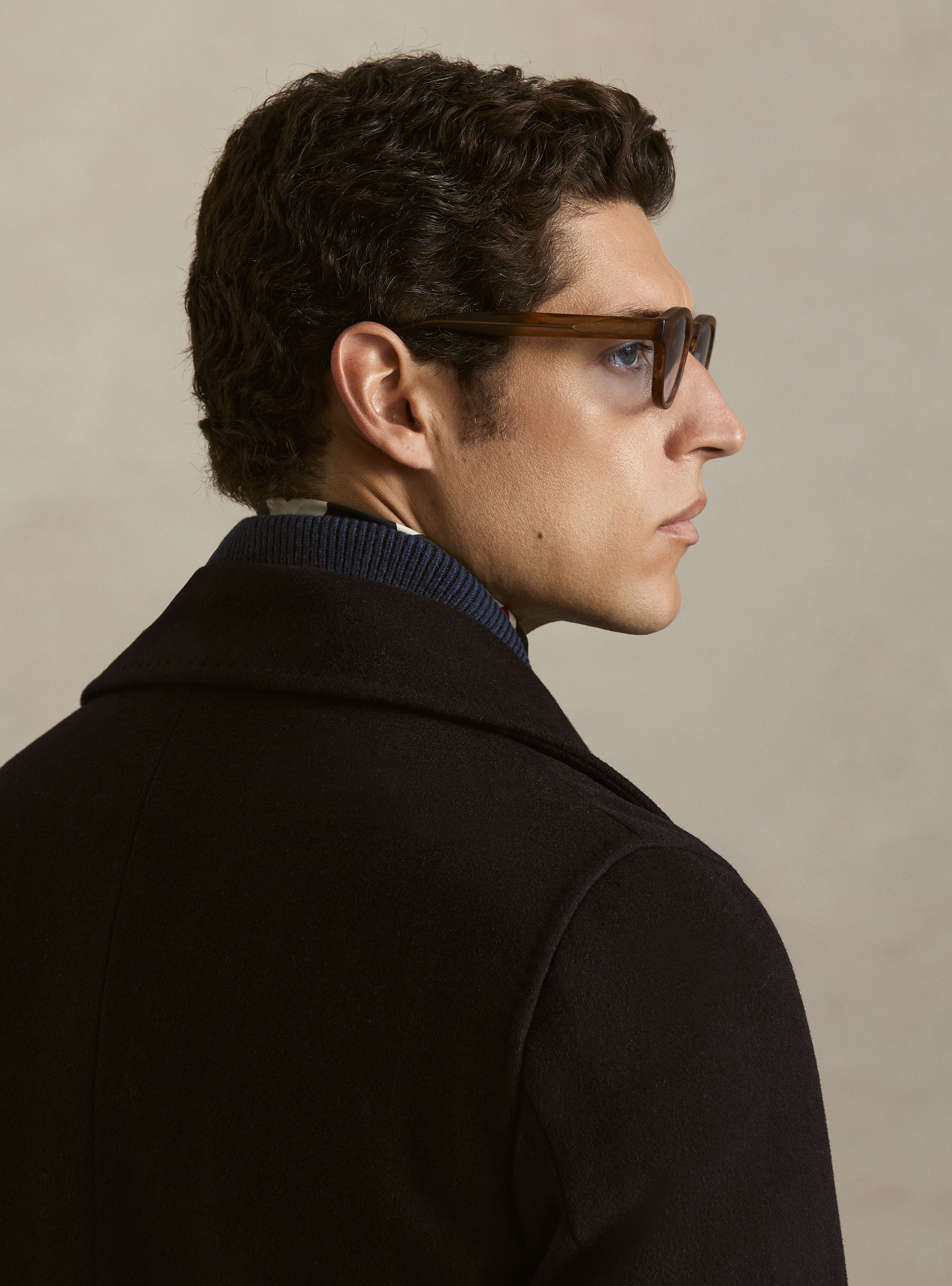 Peacoat de lana y cachemira con botones de metal, AZUL MARINO