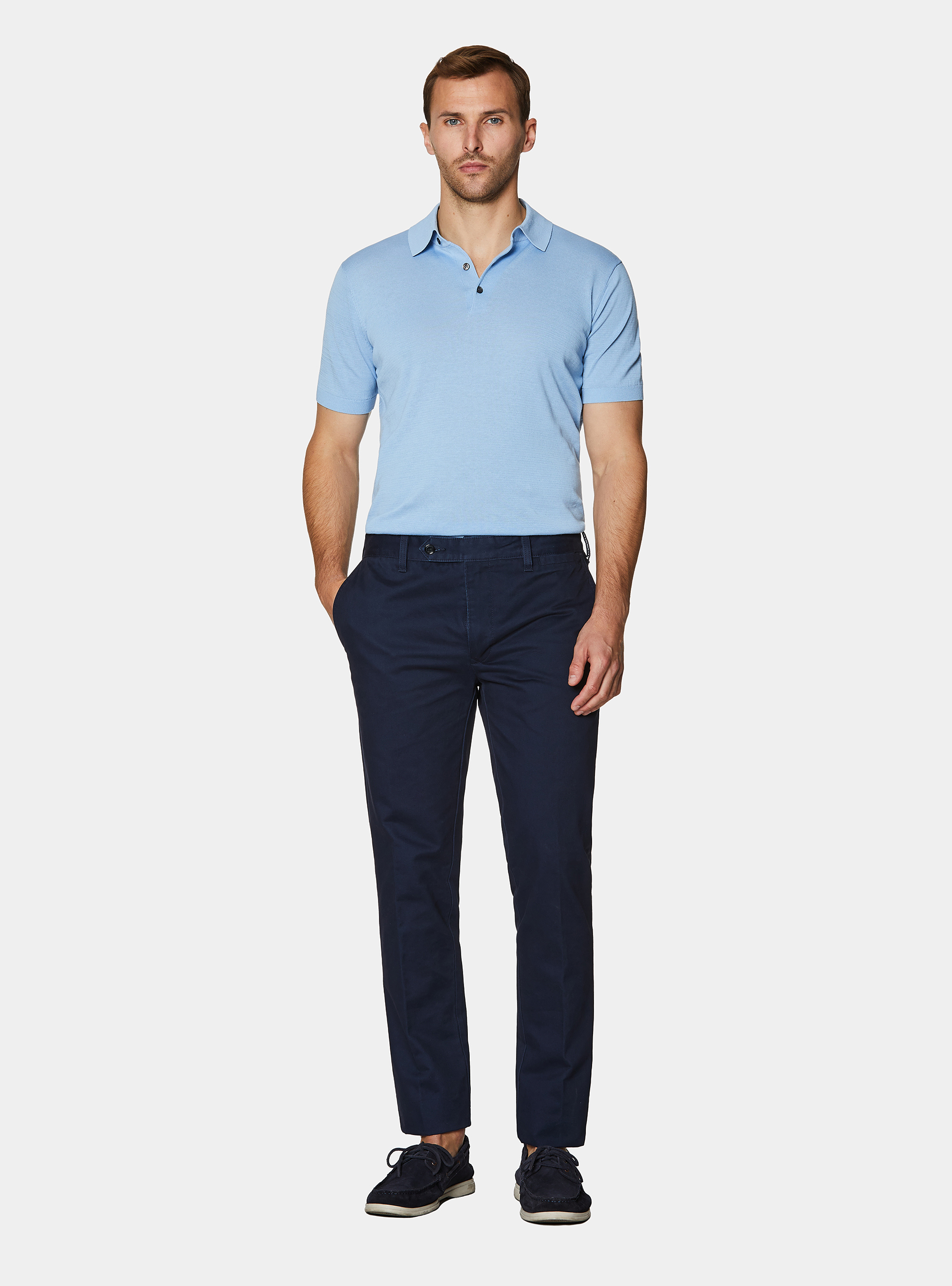 Cotton twill chino trousers, NAVY BLUE