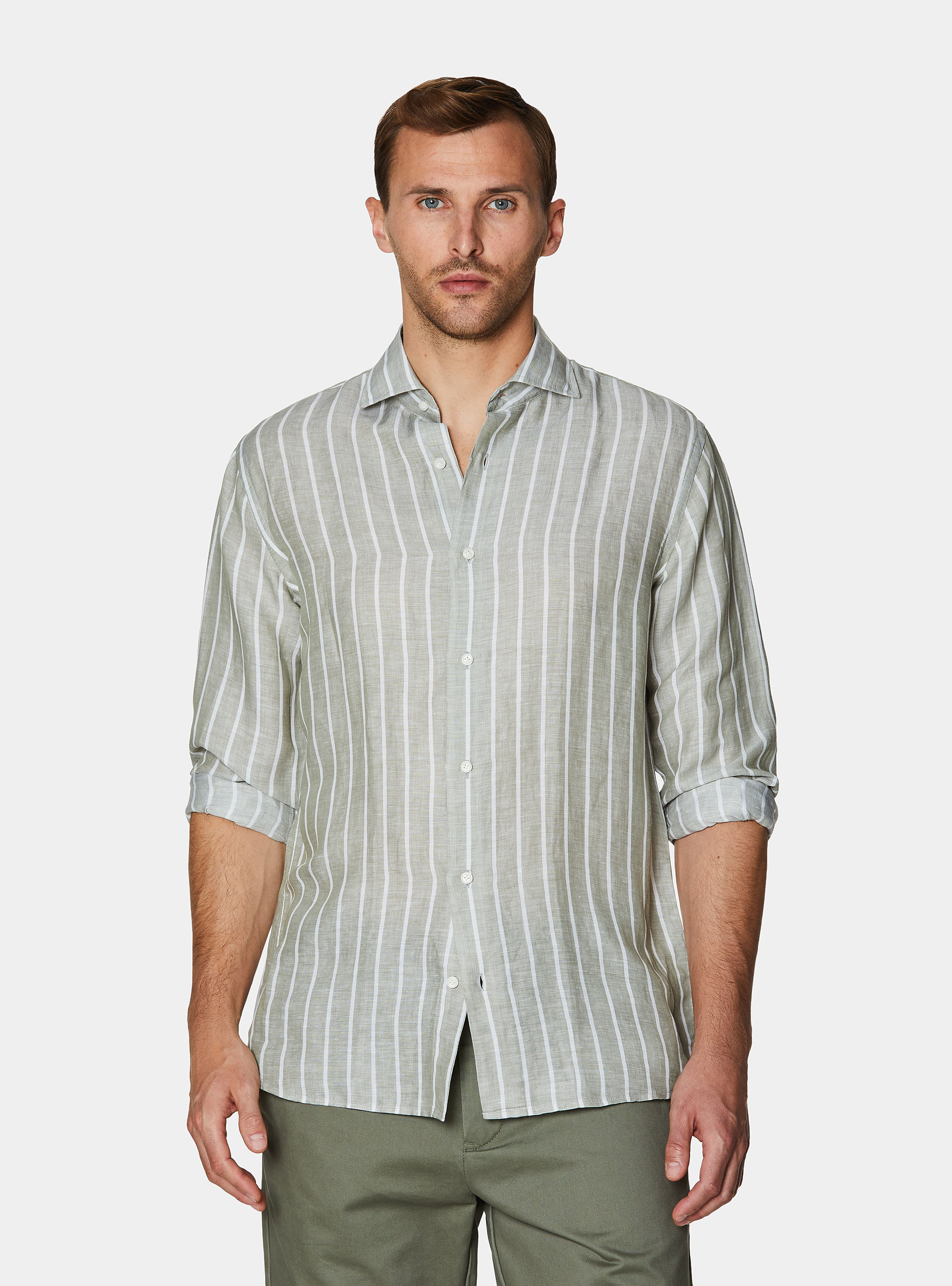 Gestreiftes Hemd aus einer Leinenmischung, SALVIA 0602C