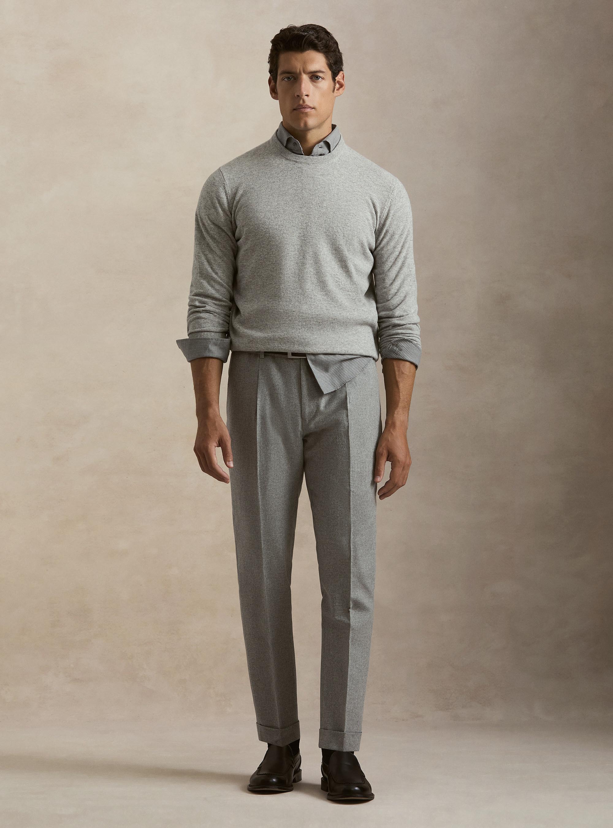 Lambswool and cashmere crewneck sweater, LIGHT GREY MELANGE