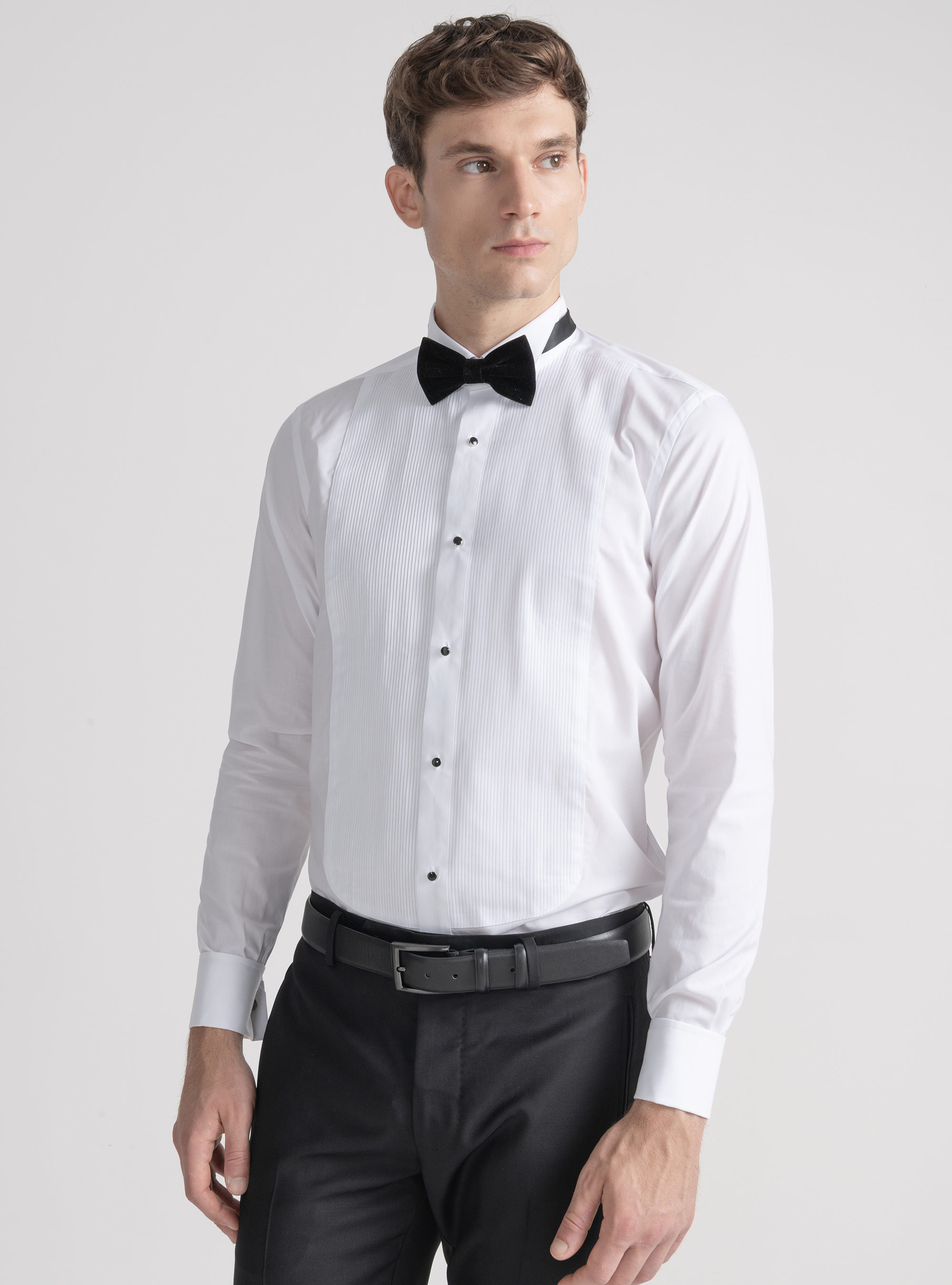 Stretch poplin diplomatic smoking shirt, WHITE