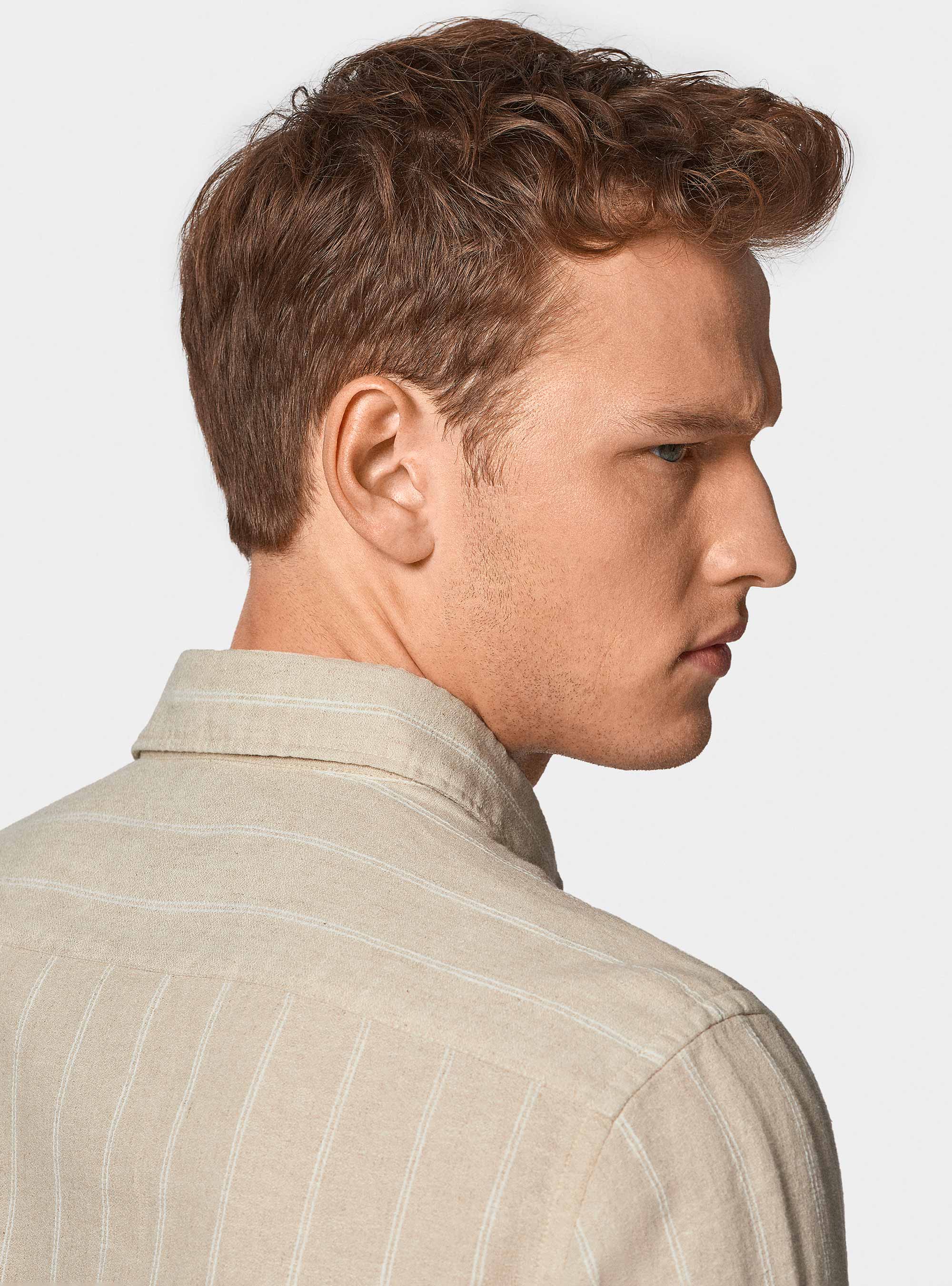 Camisa de rayas de crep&eacute; de lino y algod&oacute;n, ARENA