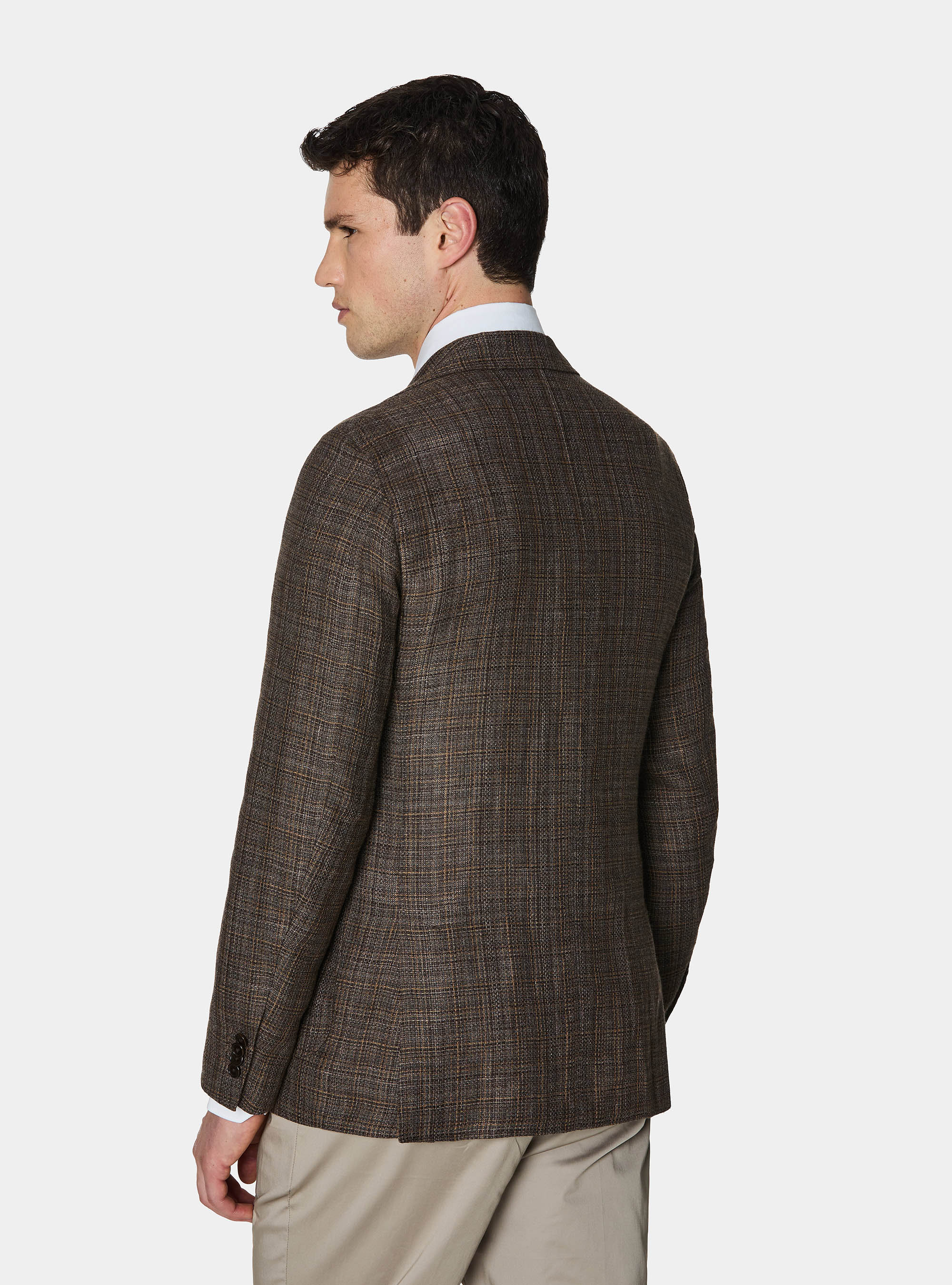 Giacca fantasia in lino e lana, MARRONE
