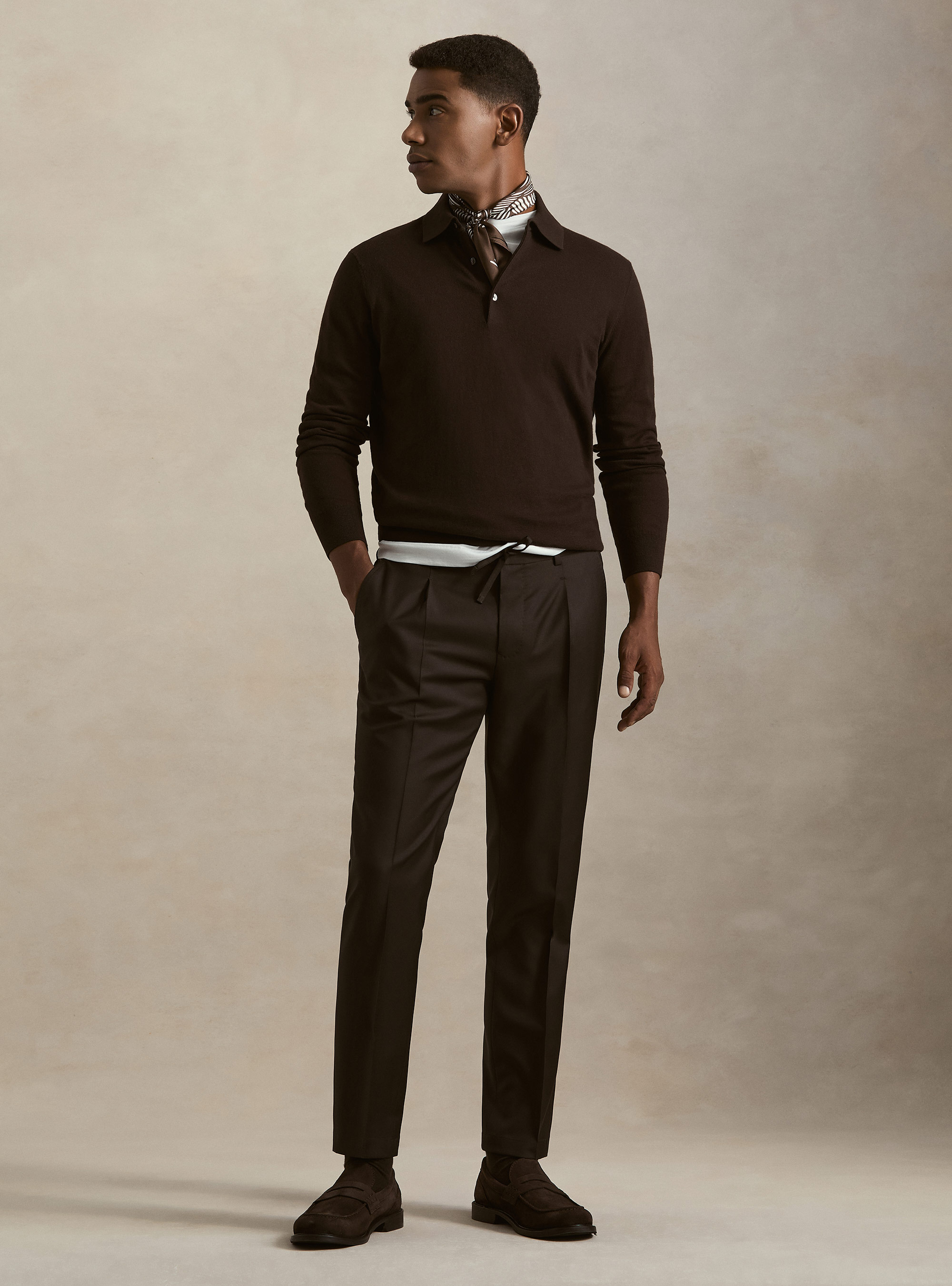 Polo in maglia di cotone e cashmere, MARRONE