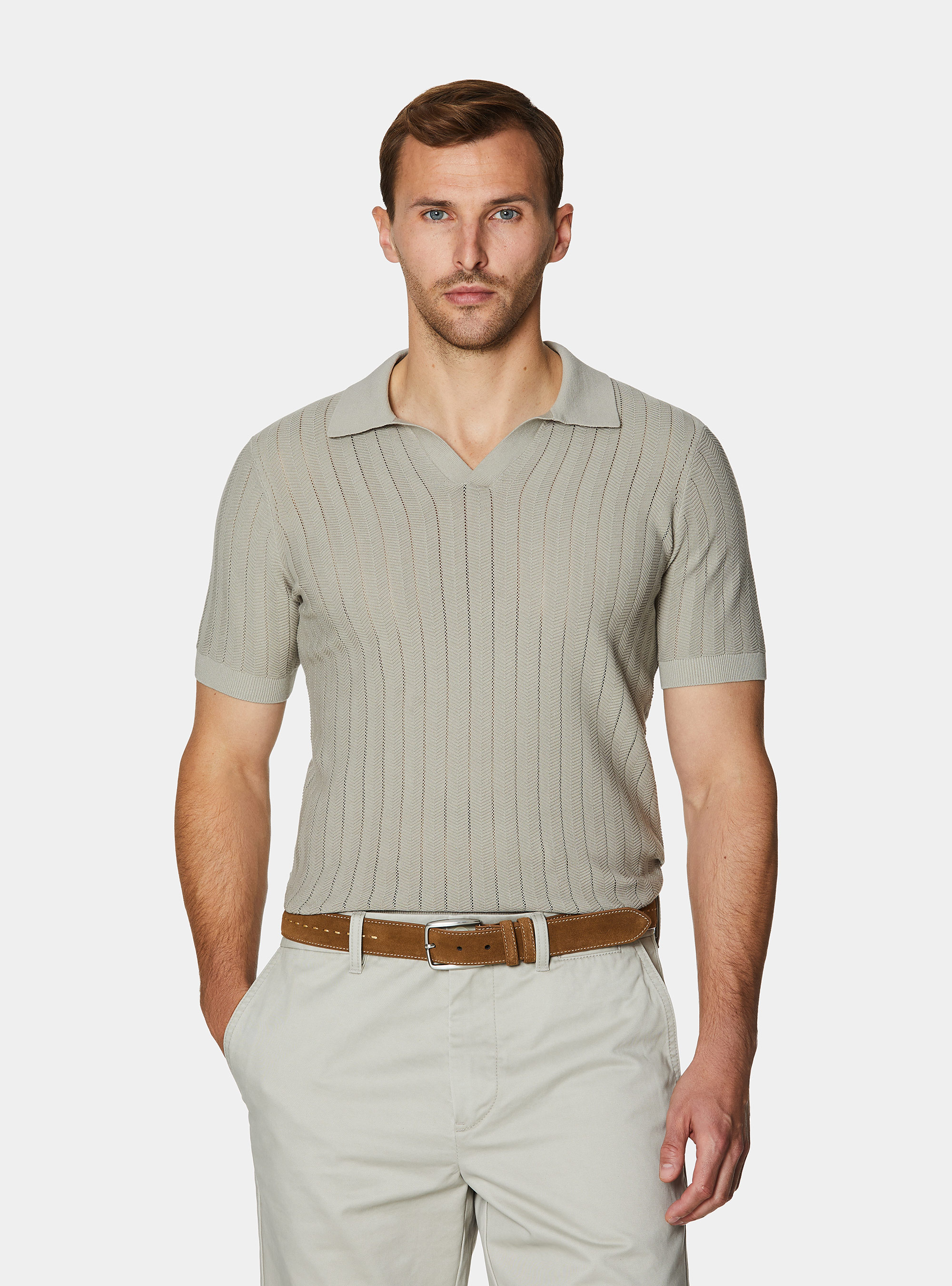 Polo traforata in cotone spigato, SABBIA