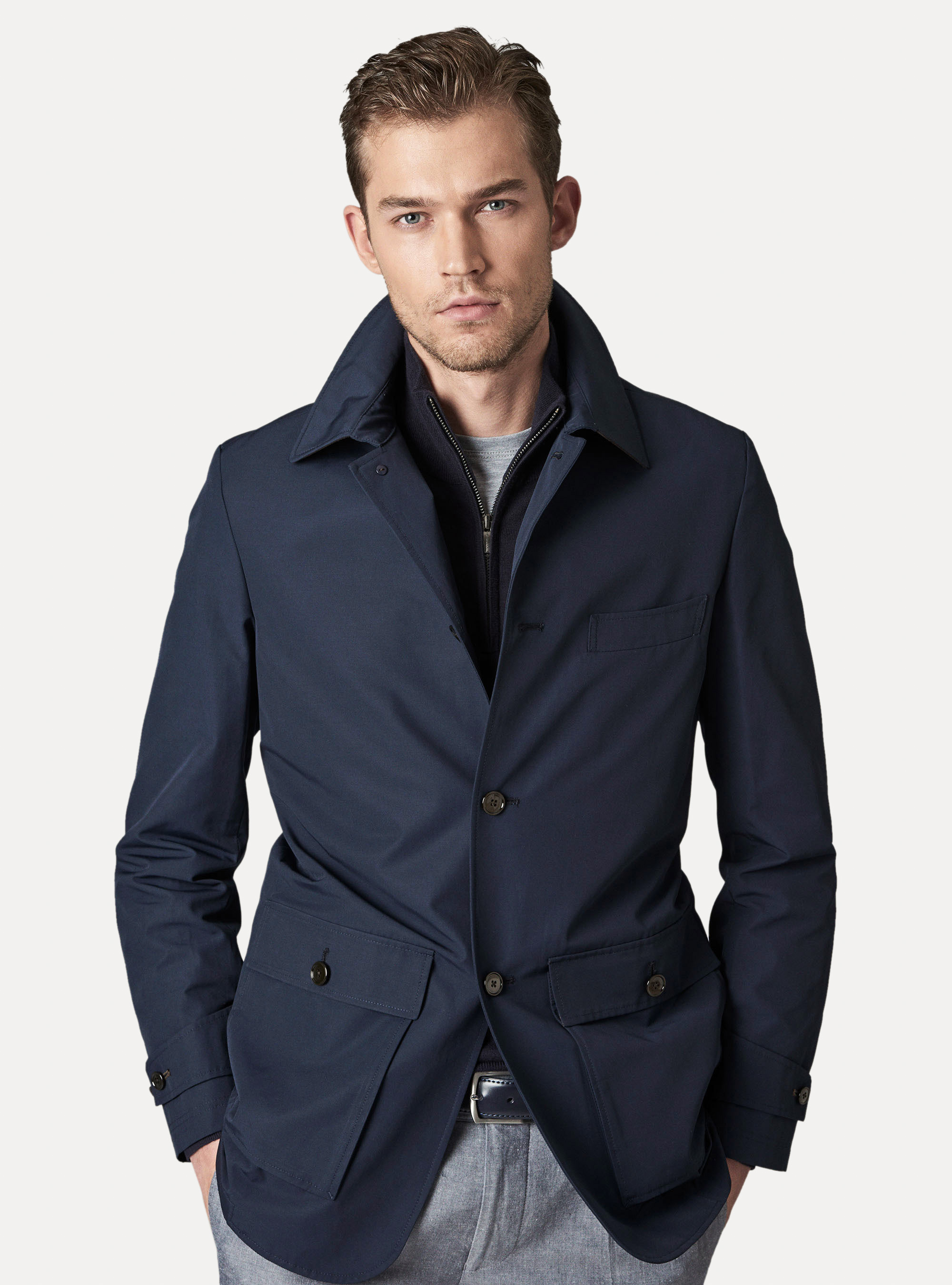  Technical cotton jacket, NAVY BLUE