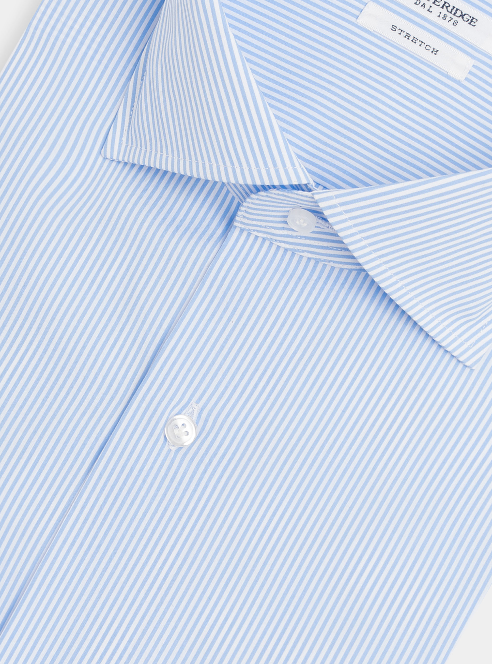 Camicia slim fit in popeline di cotone stretch rigato, AZZURRO