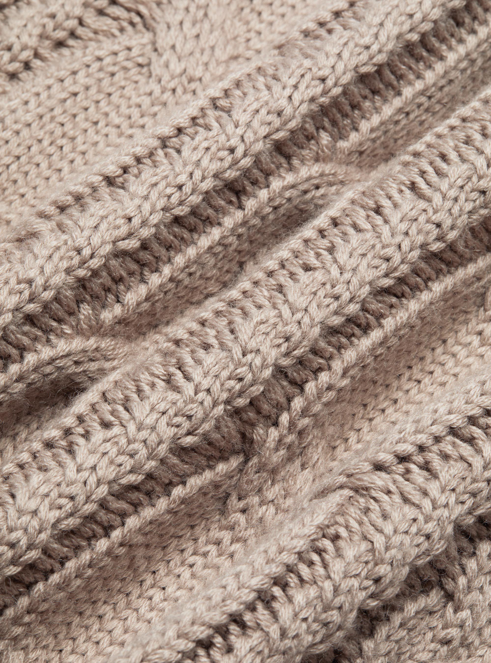 Maglia collo alto in misto lana con treccia, SABBIA