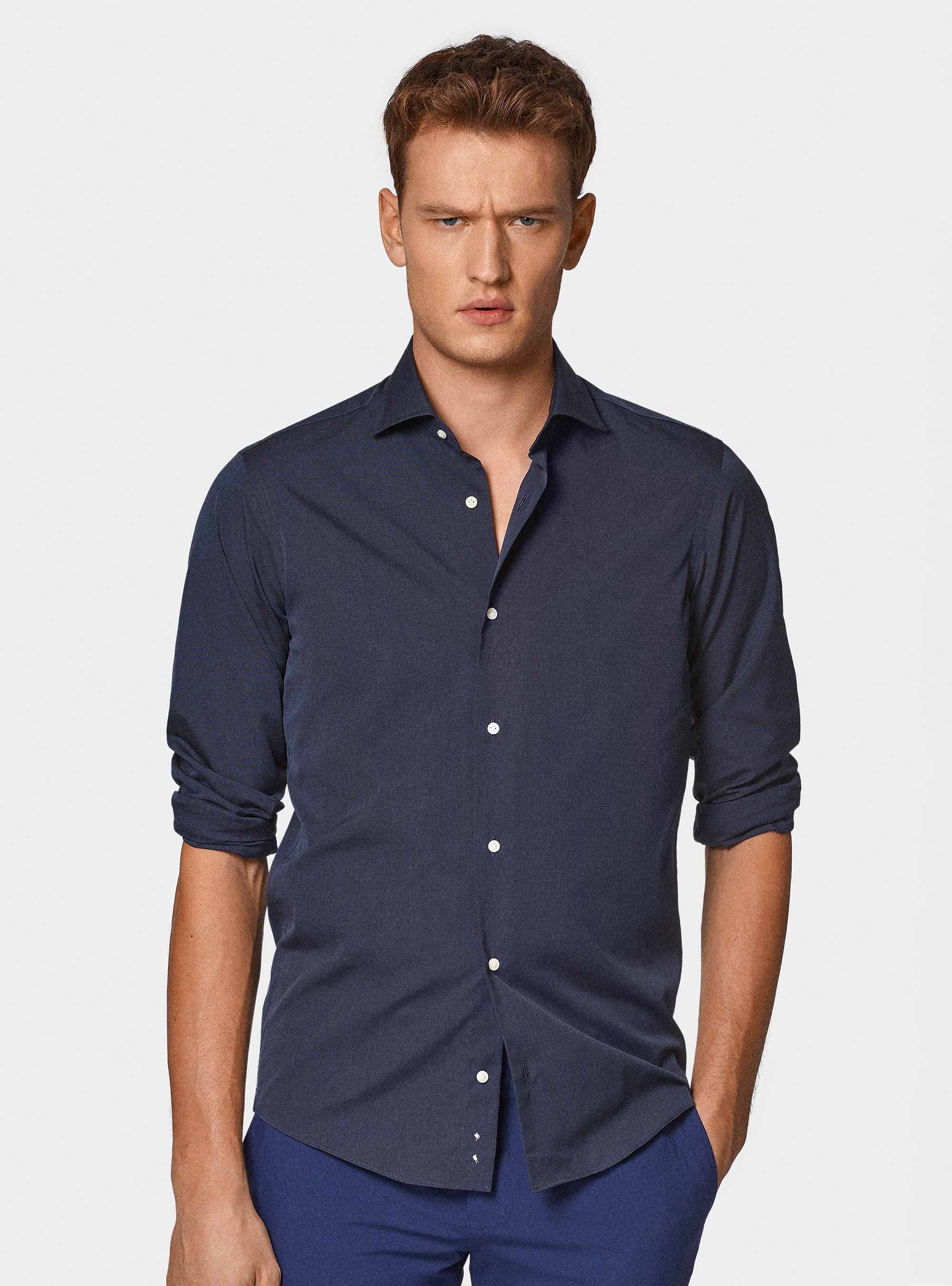 Cotton fil a fil shirt, NAVY BLUE