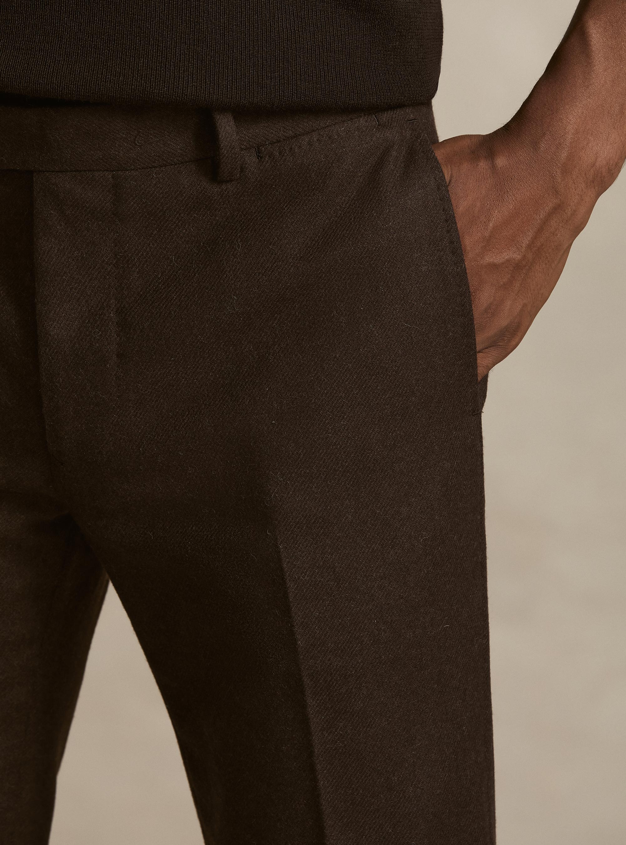 Wool blend flannel trousers, BROWN