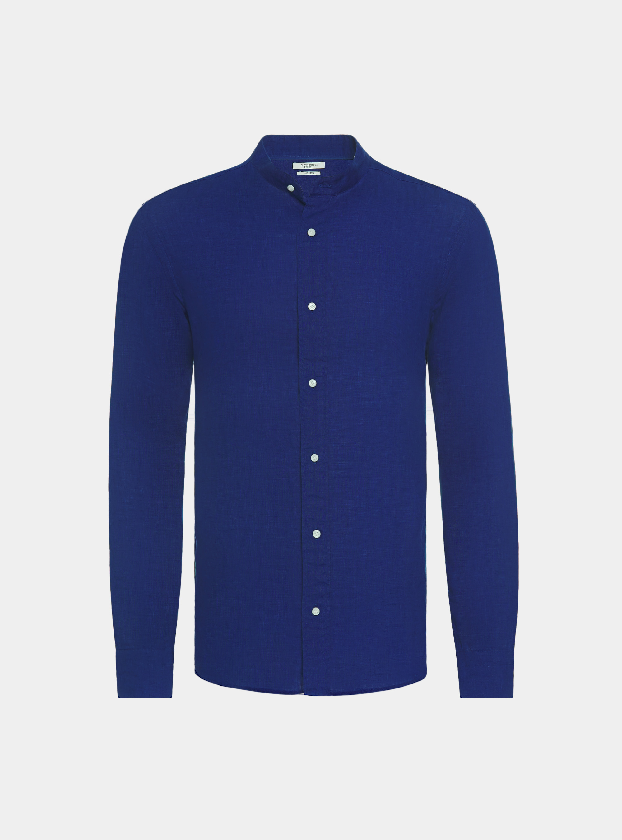 Camisa coreana en puro lino, AZUL MEDIO