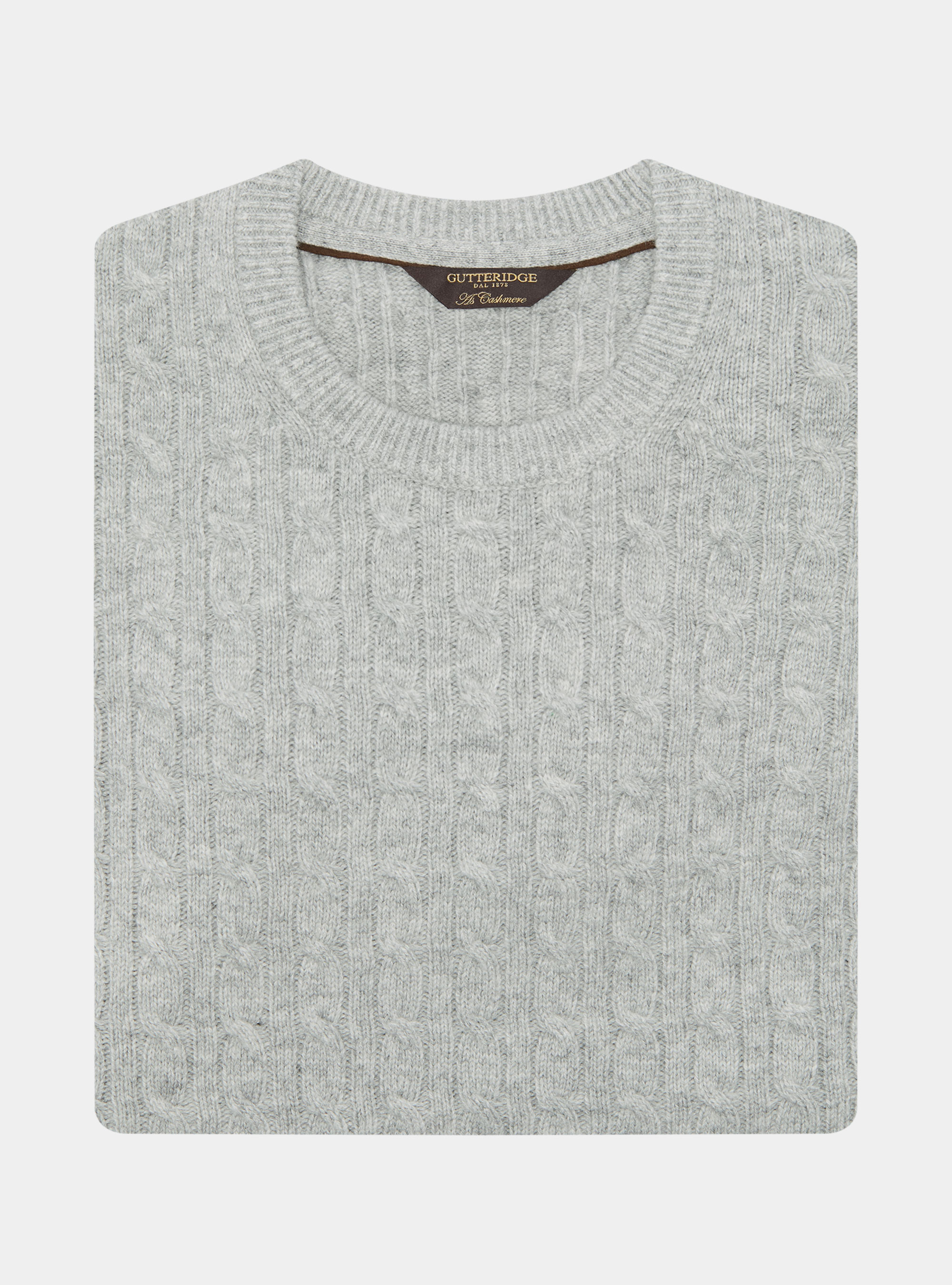Crew-neck sweater with wool and cashmere braid, LIGHT GREY MELANGE
