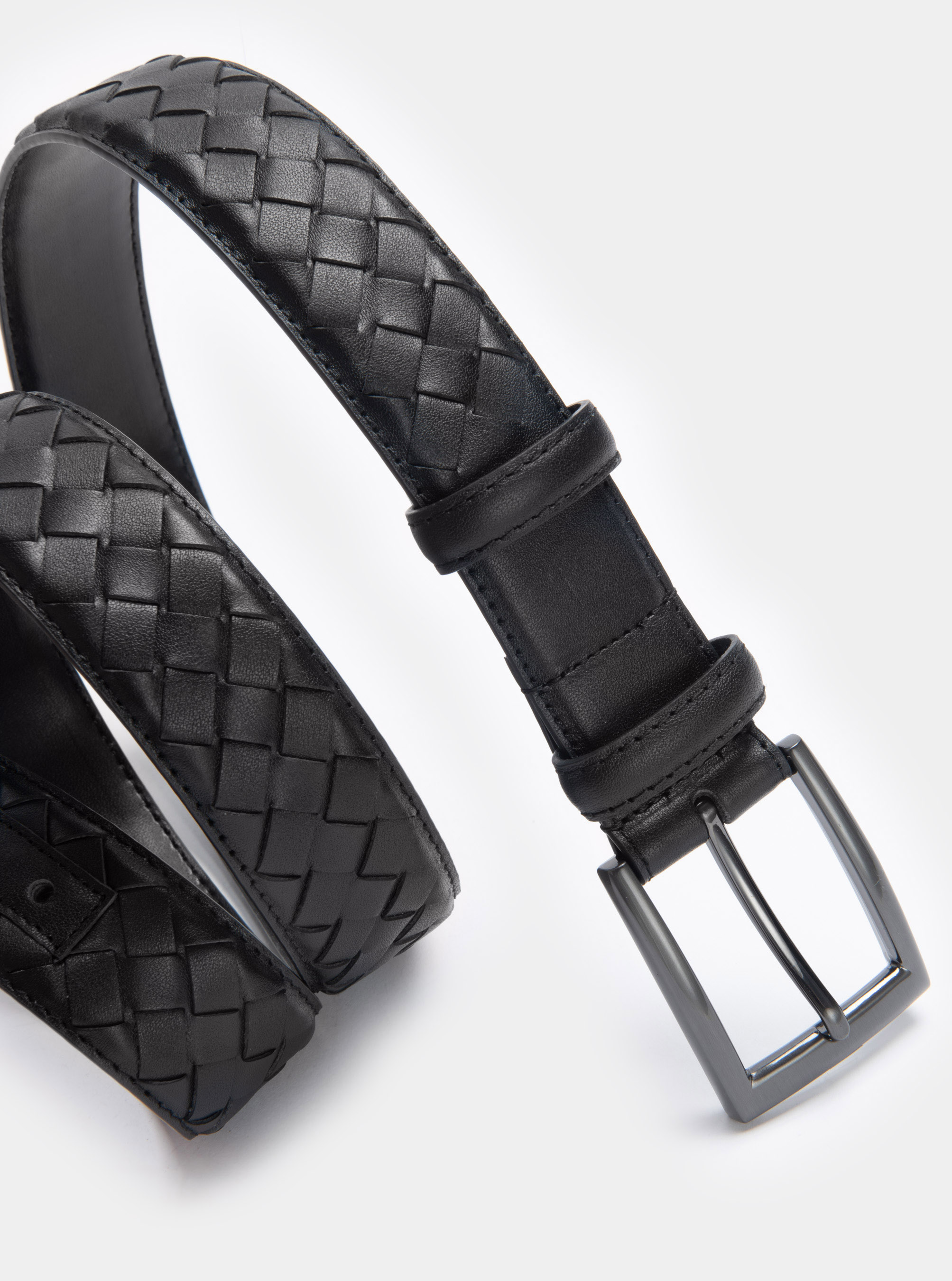 Braided leather belt, BLACK