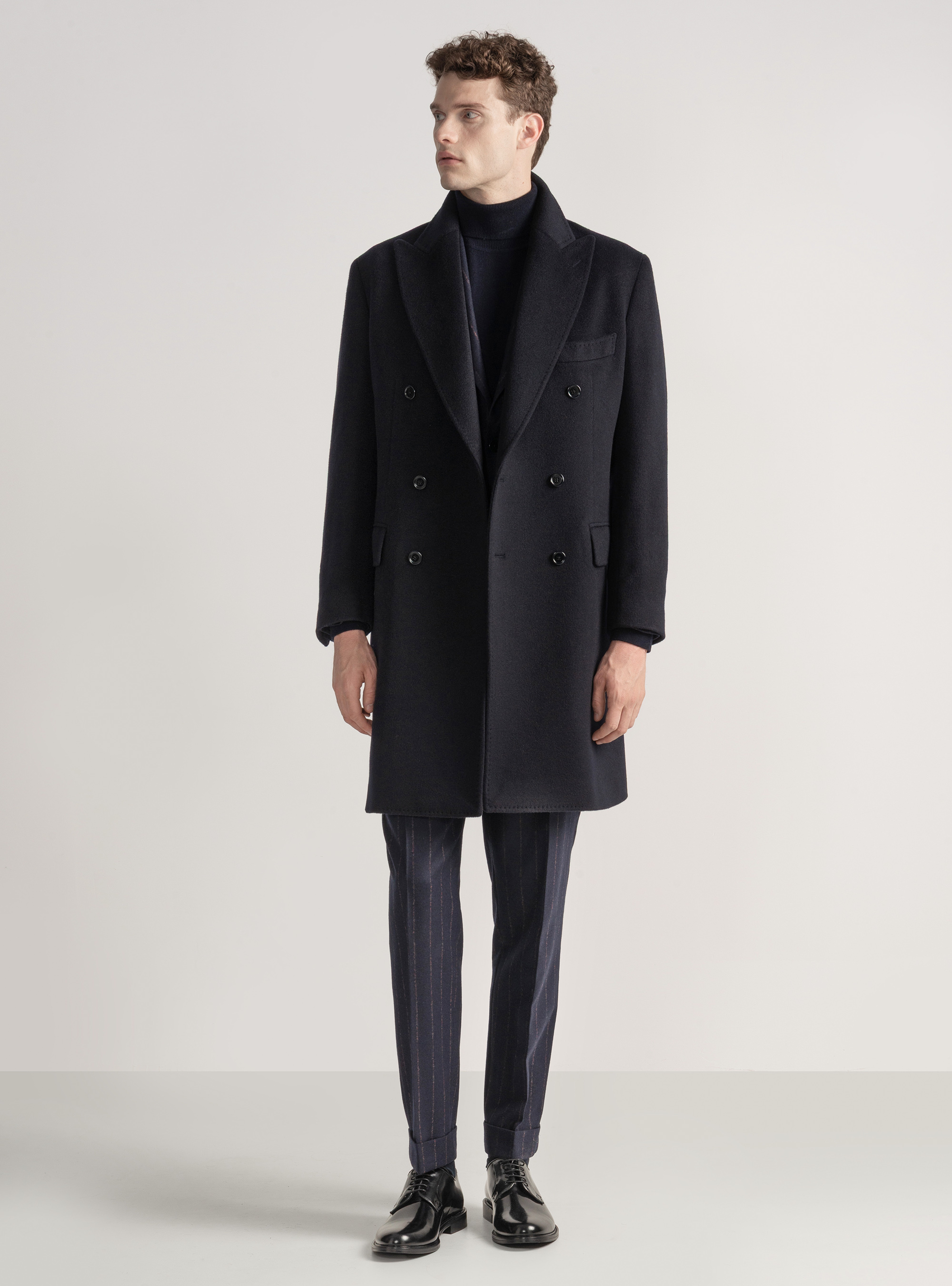 Abrigo de doble botonadura 100% cachemira, AZUL MARINO