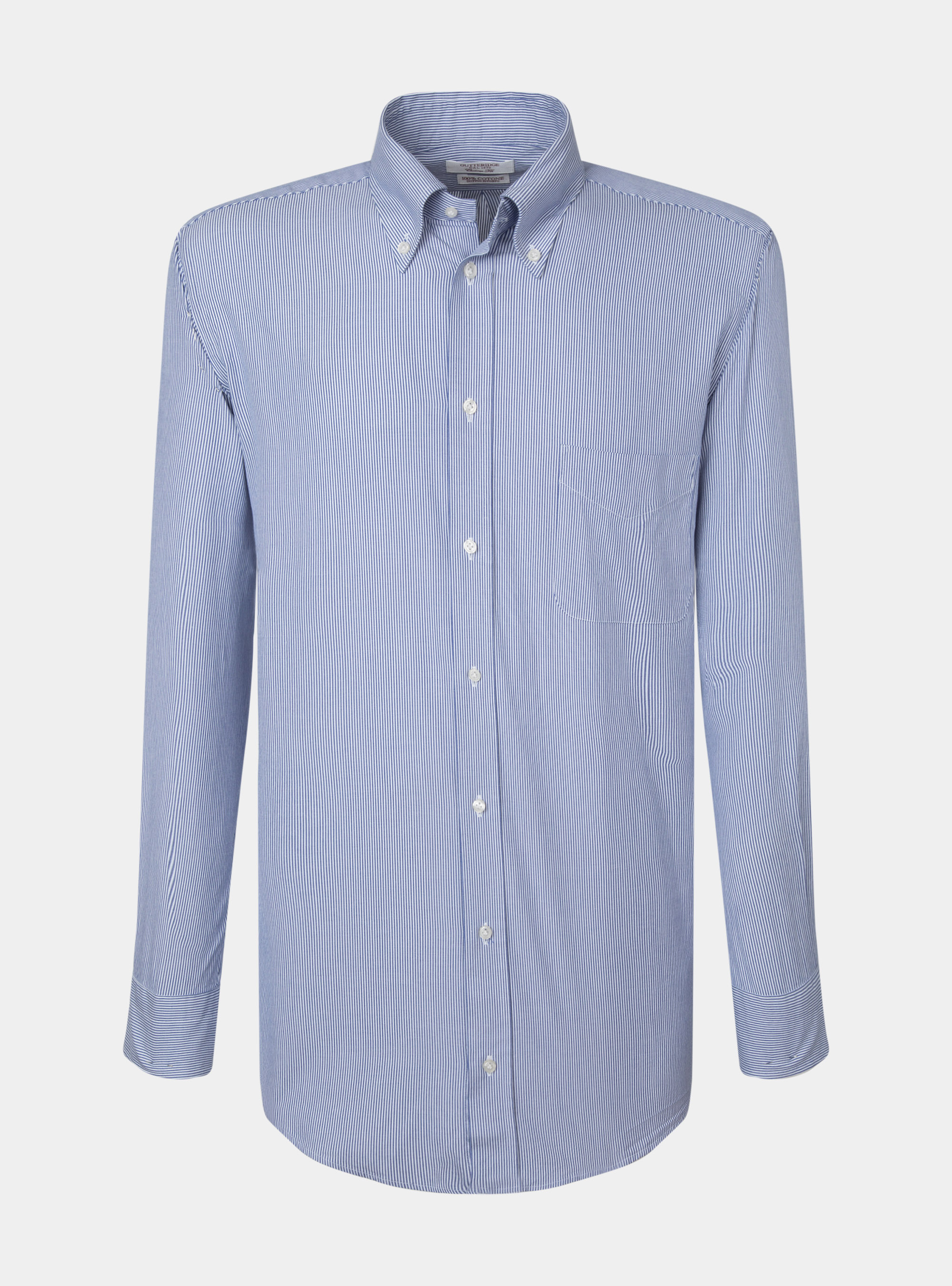 Camicia custom fit in cotone oxford rigato, BLU