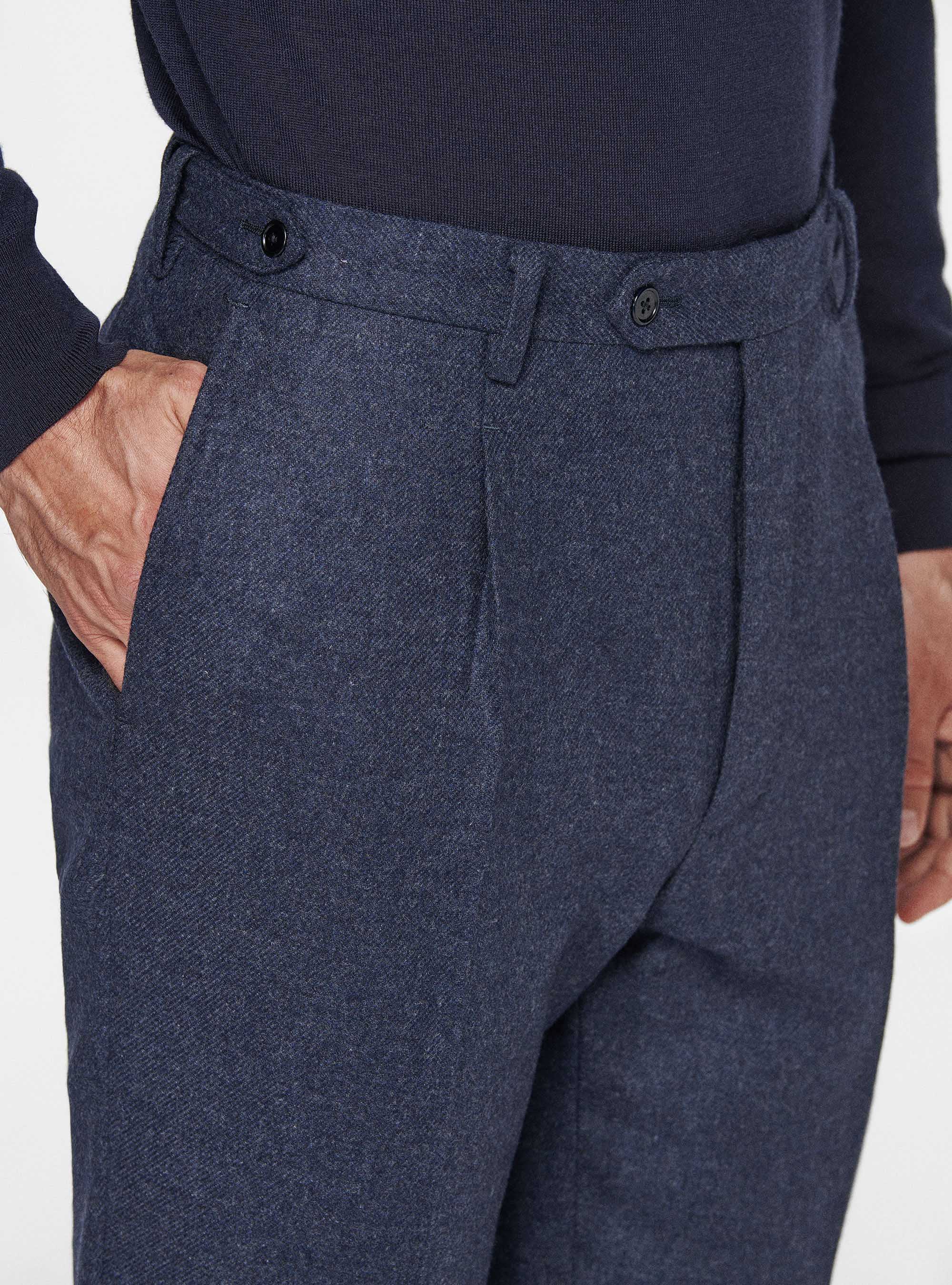 Pantaloni con pince in flanella Duemilagori, INCHIOSTRO