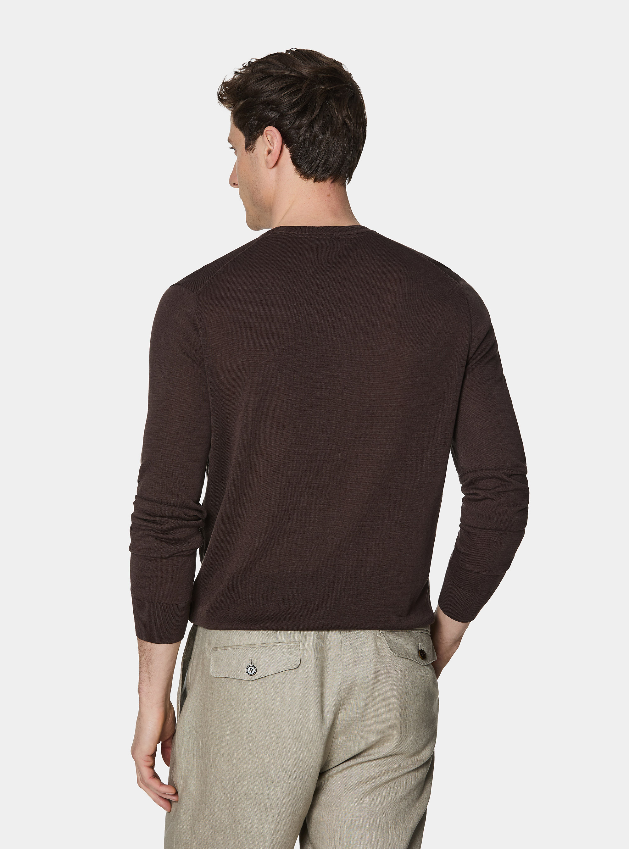 Cotton and silk crew neck sweater, BROWN