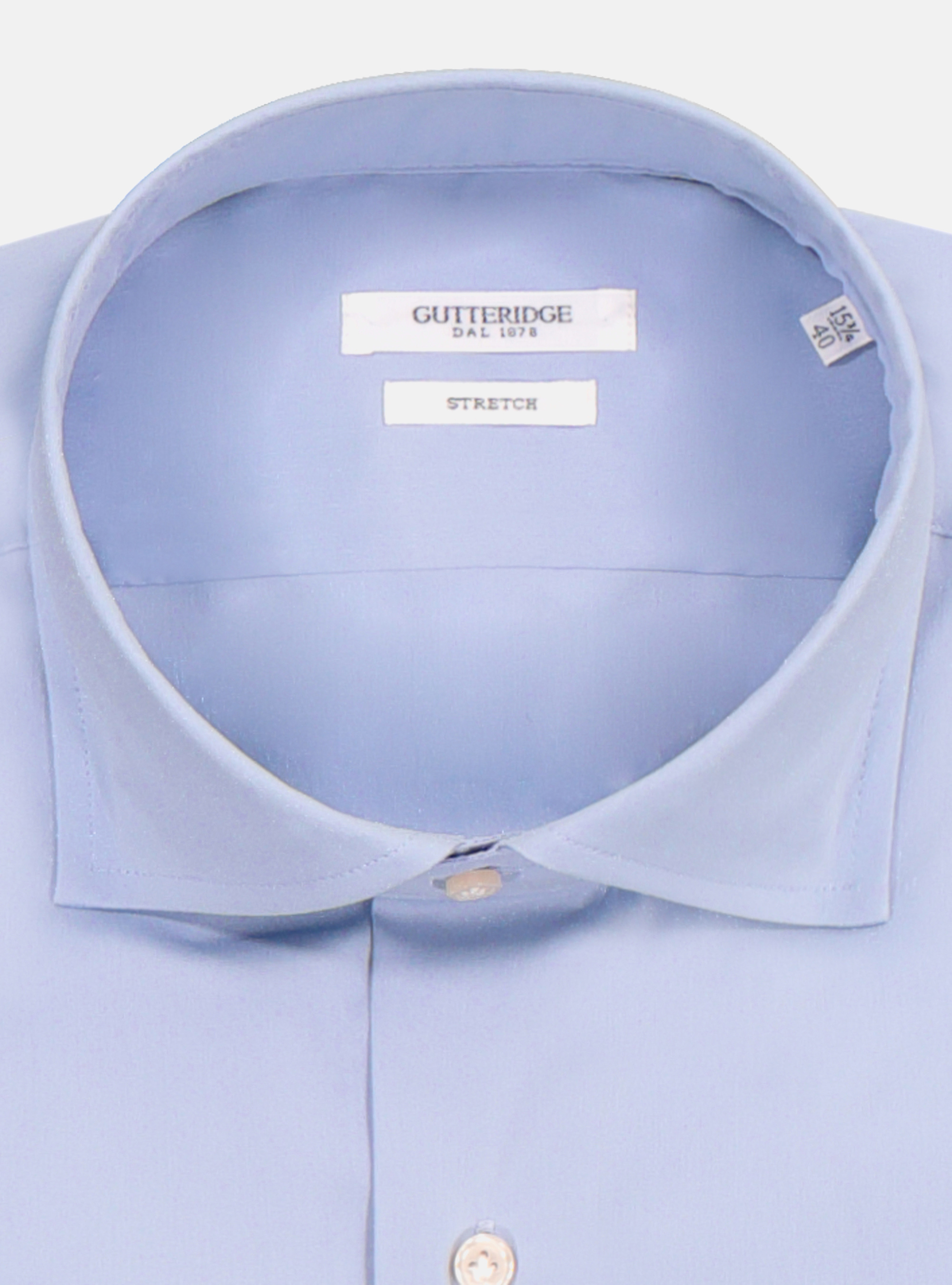 Camicia in cotone popeline stretch con collo francese semiaperto, AZZURRO