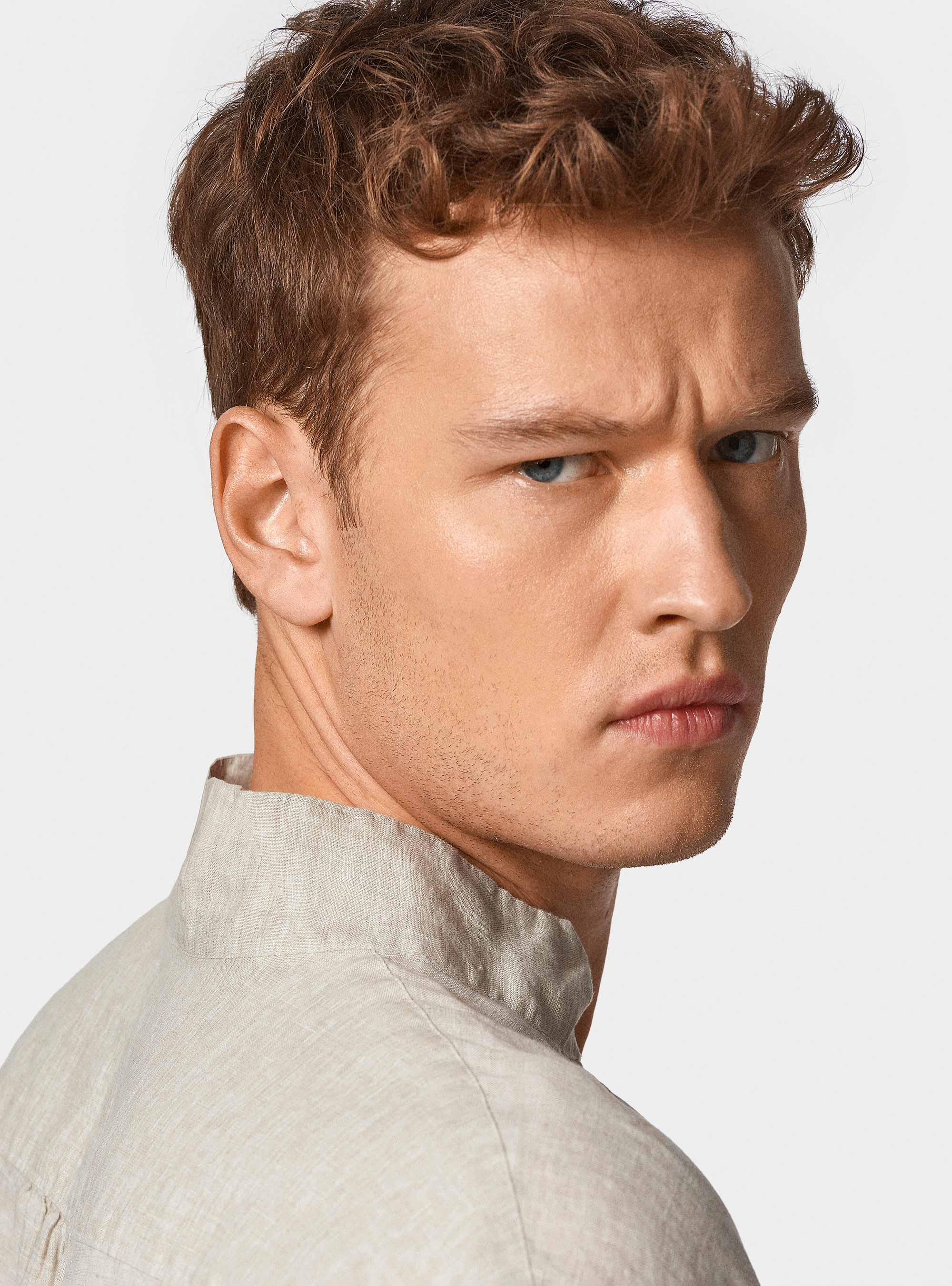 Chemise cor&eacute;enne en pur lin, ECRU MELANGE 0562C