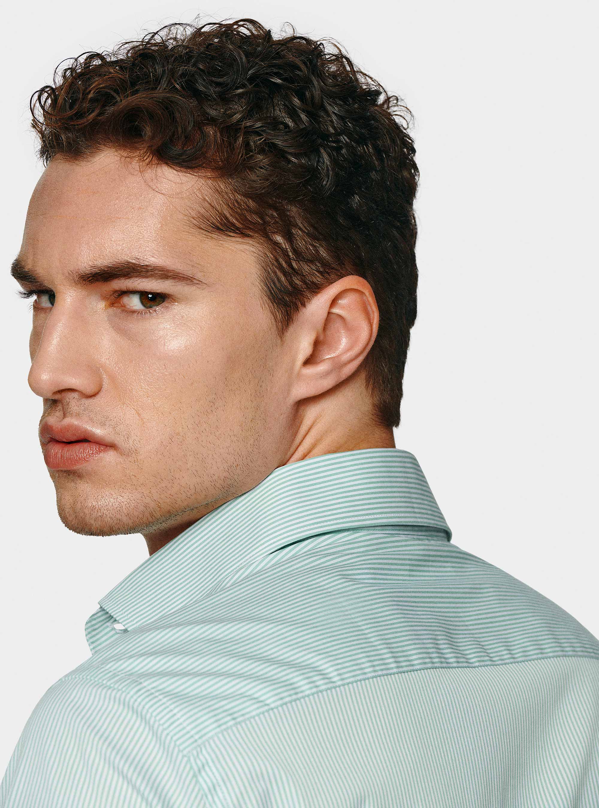 Chemise à rayures en popeline stretch, SALVIA 0602C