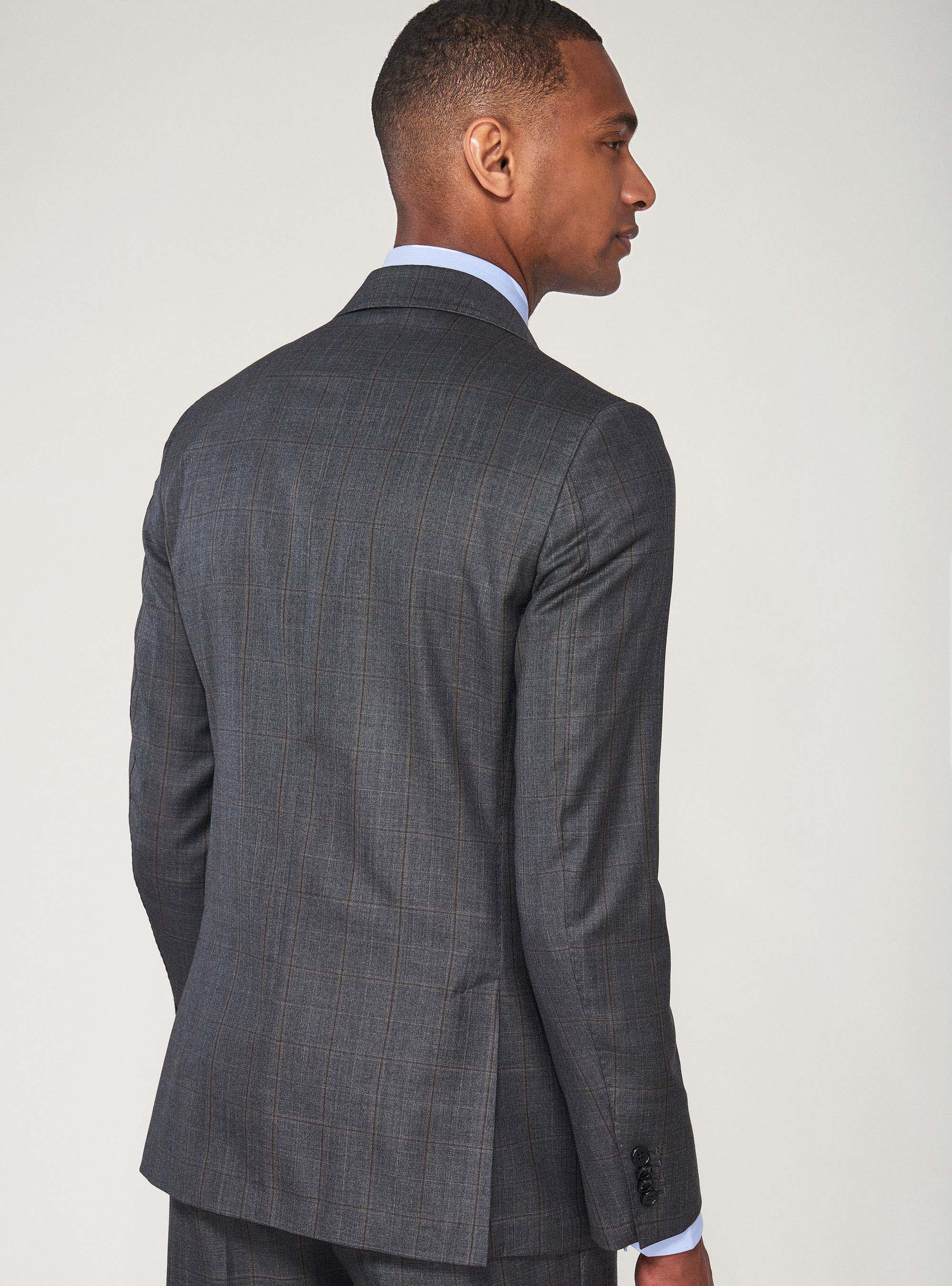 Giacca per abito a quadri in pura lana S110's, ASFALTO