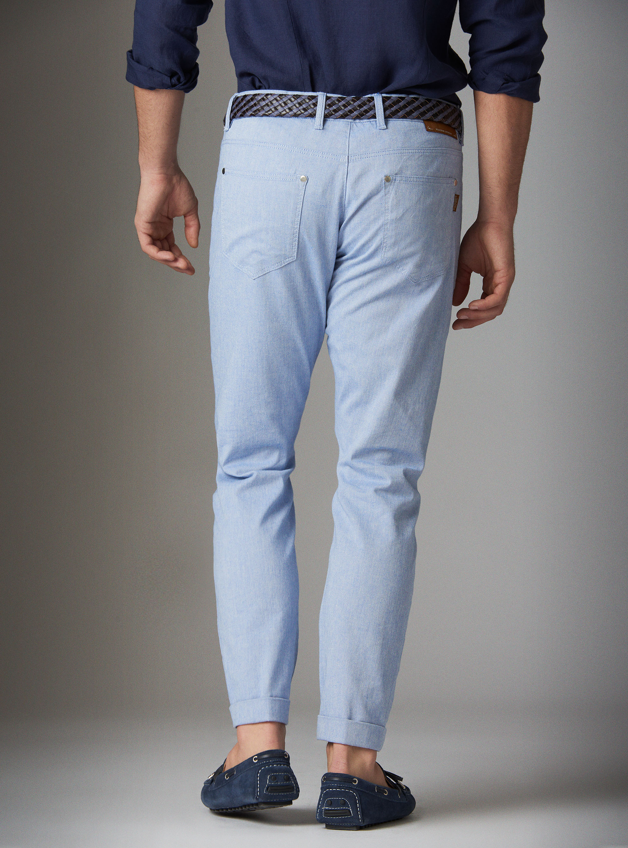 Pantaloni in gabardina di cotone, AZZURRO