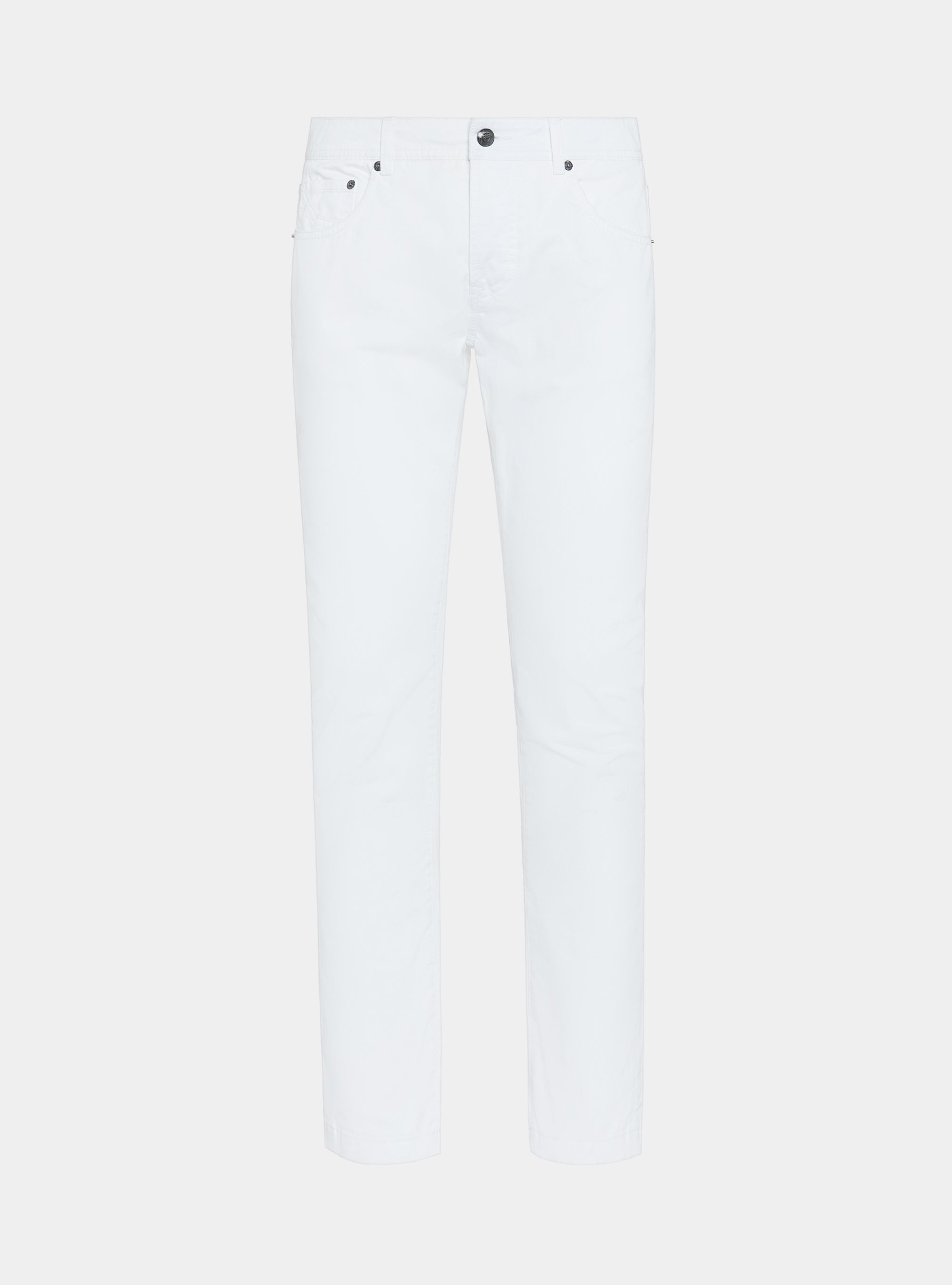 Pantaloni 5 tasche in twill di cotone, BIANCO