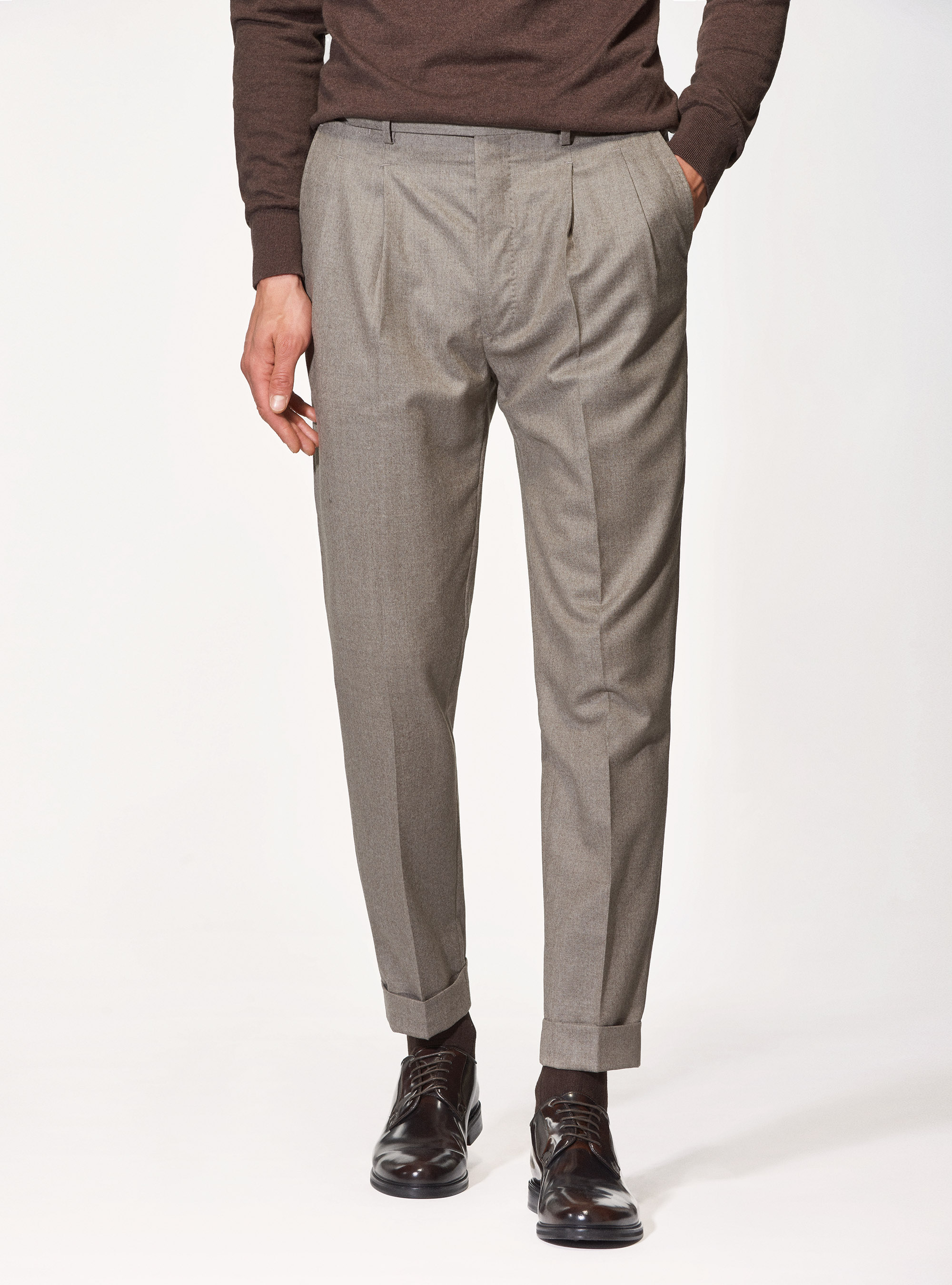 Pantaloni per abito in flanella di lana superfine 120's Vitale Barberis Canonico, SABBIA