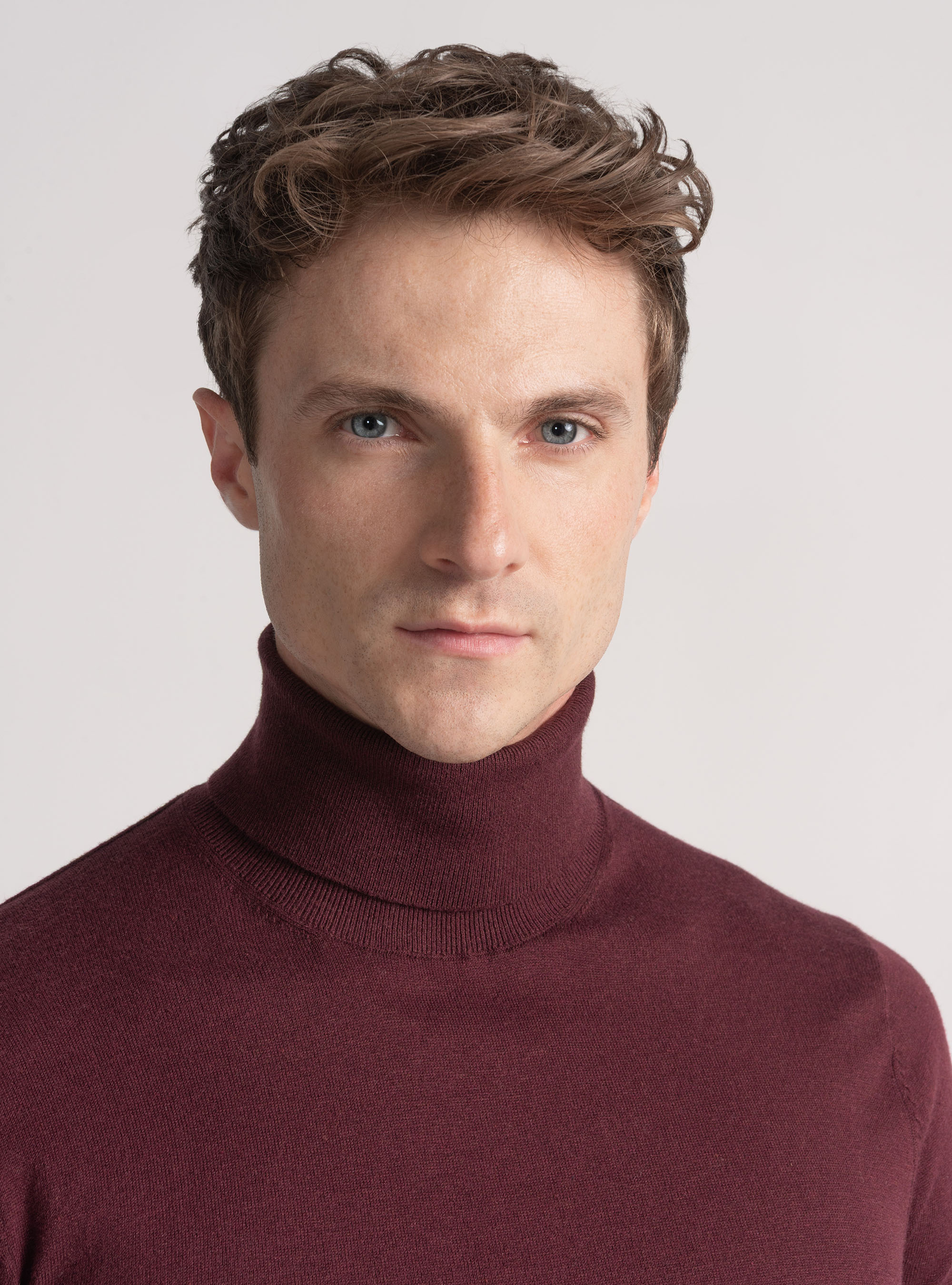 Silk and cashmere cotton turtleneck, BORDEAUX