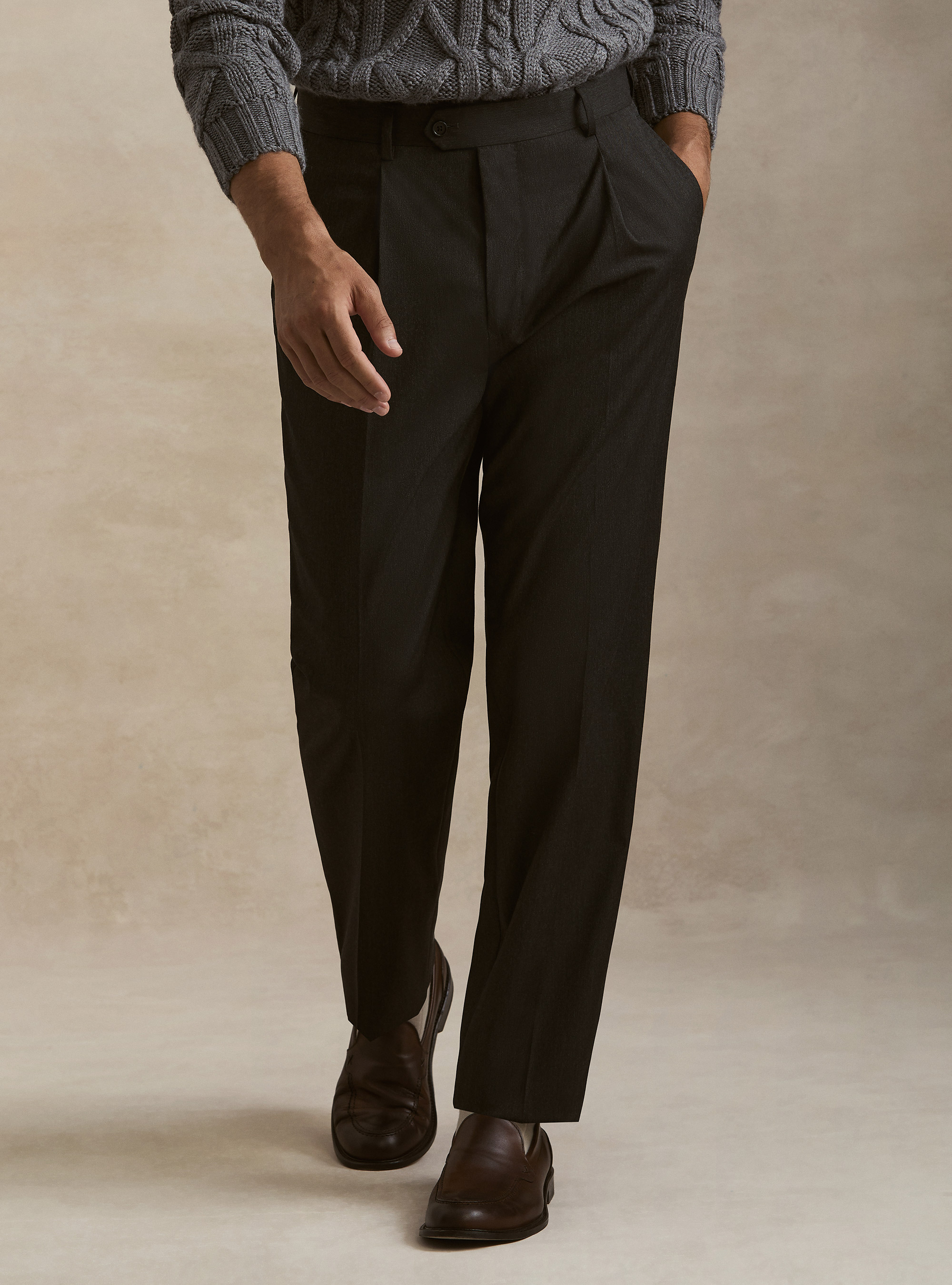 Pantaloni con pince wide leg straight misto poly, GRIS MARENGO