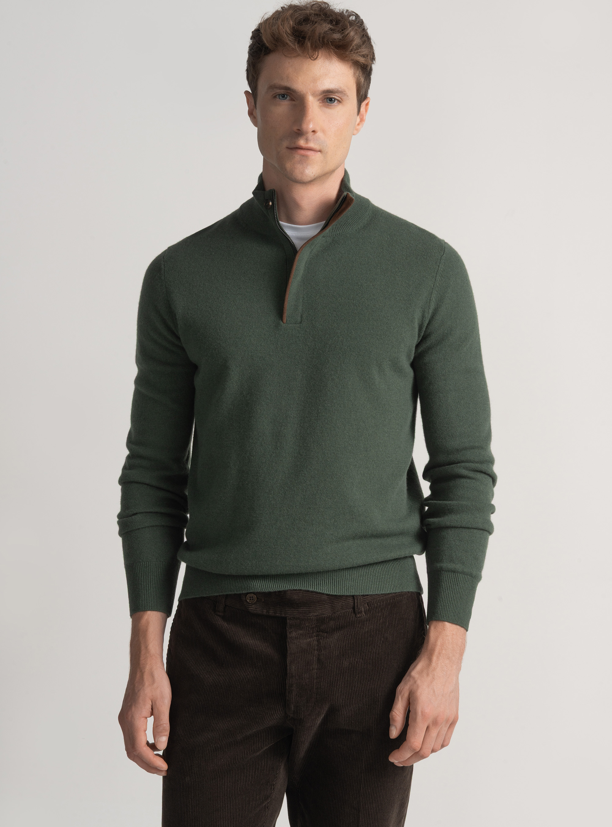 Maglia mezza zip in lana lambswool e cashmere, MILITARE 0609C
