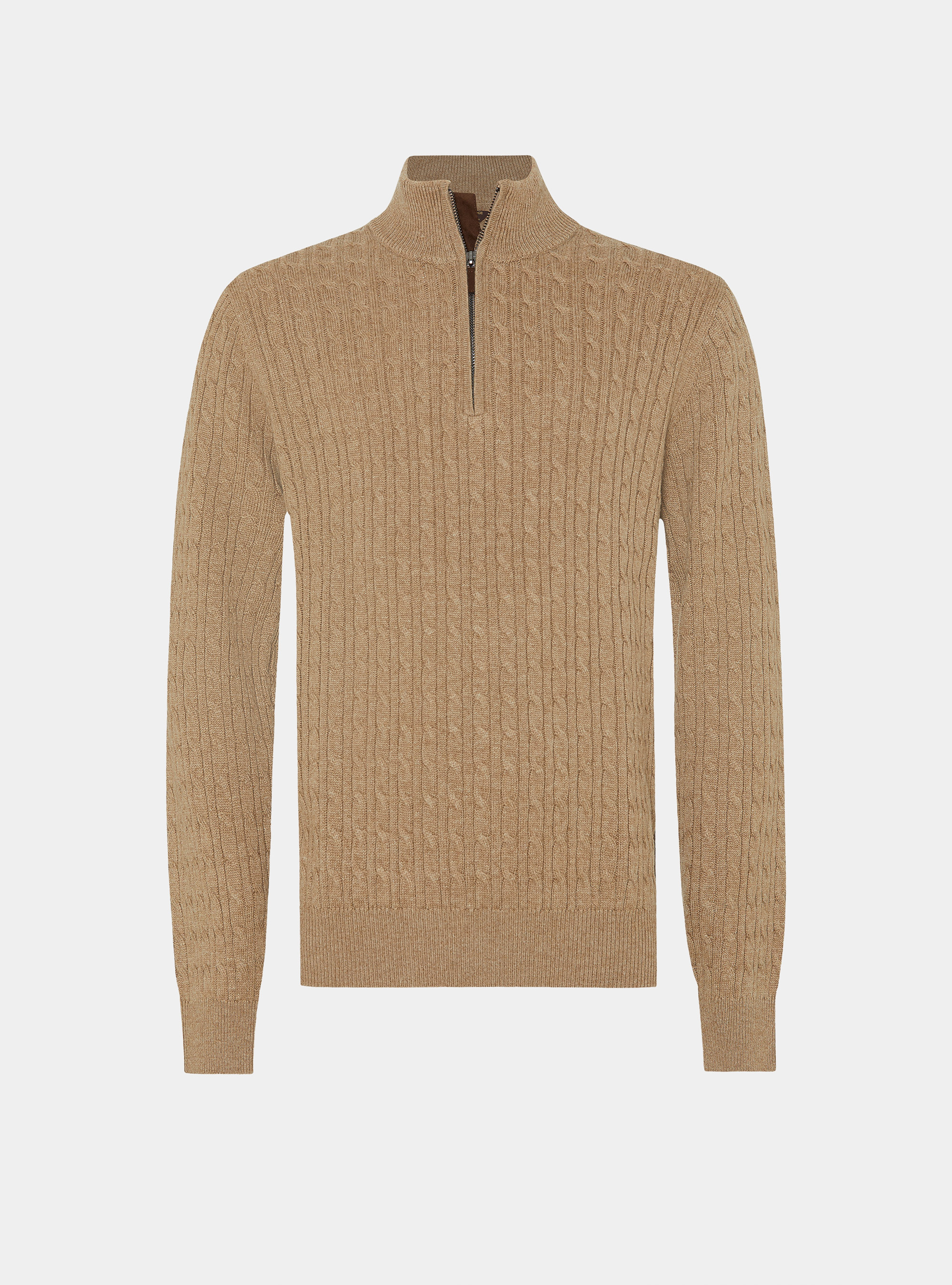 Maglia con collo mock e treccia in misto lana, CAMMELLO 0570C