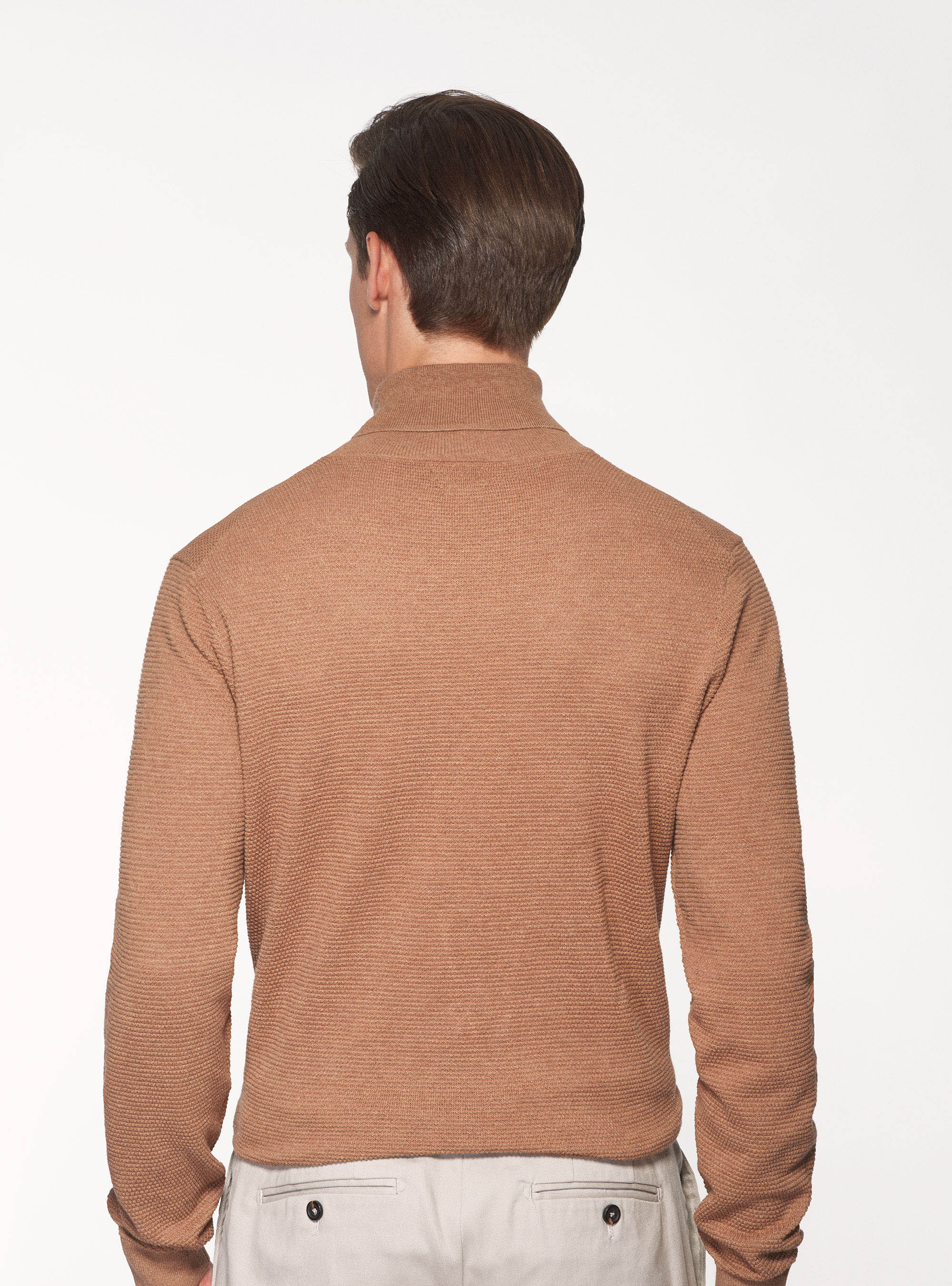 Dolcevita in cotone cashmere punto riso, TORTORA 0542C