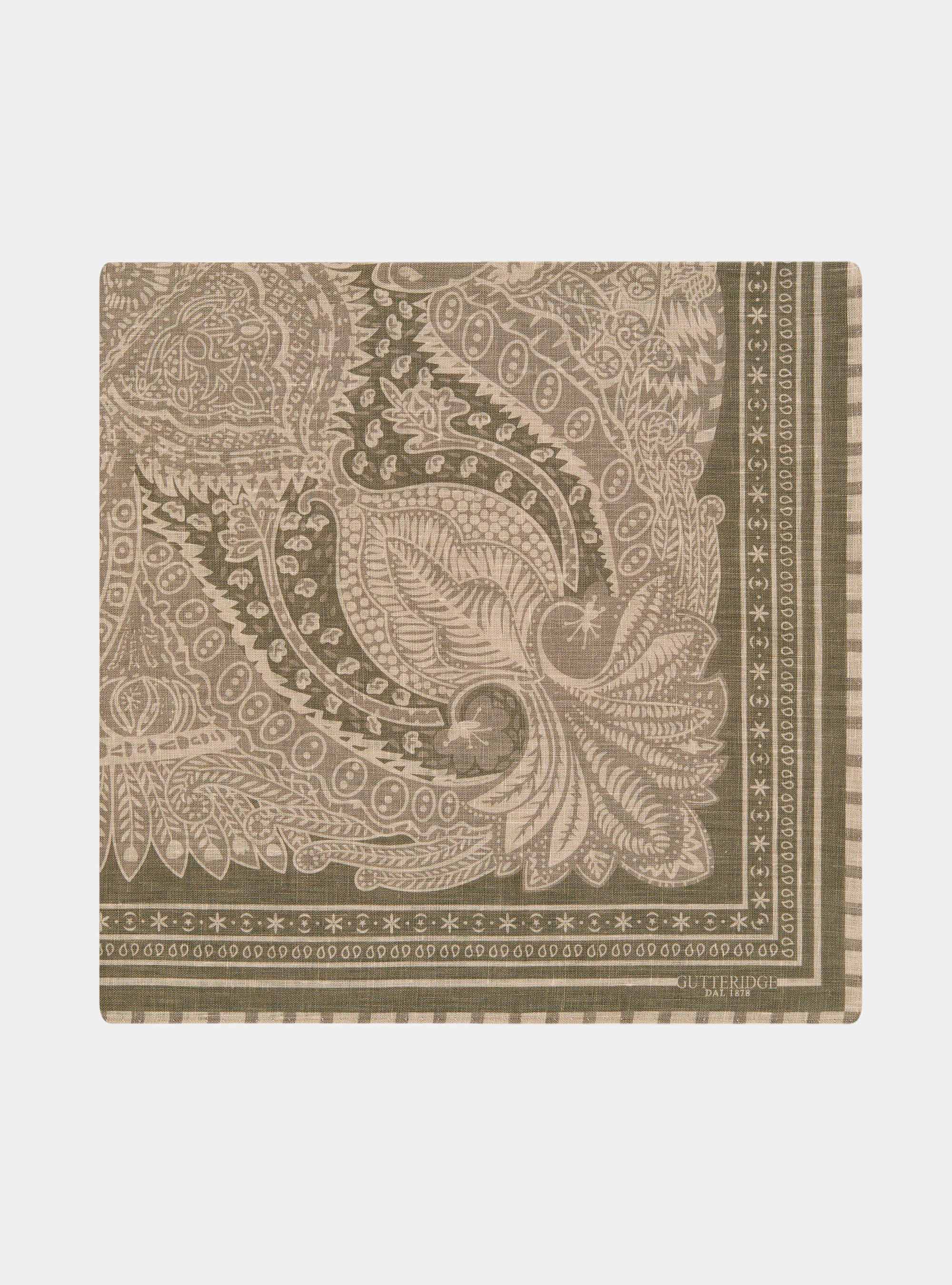 Foulard stampato fantasia bandana in lino, SALVIA 0602C